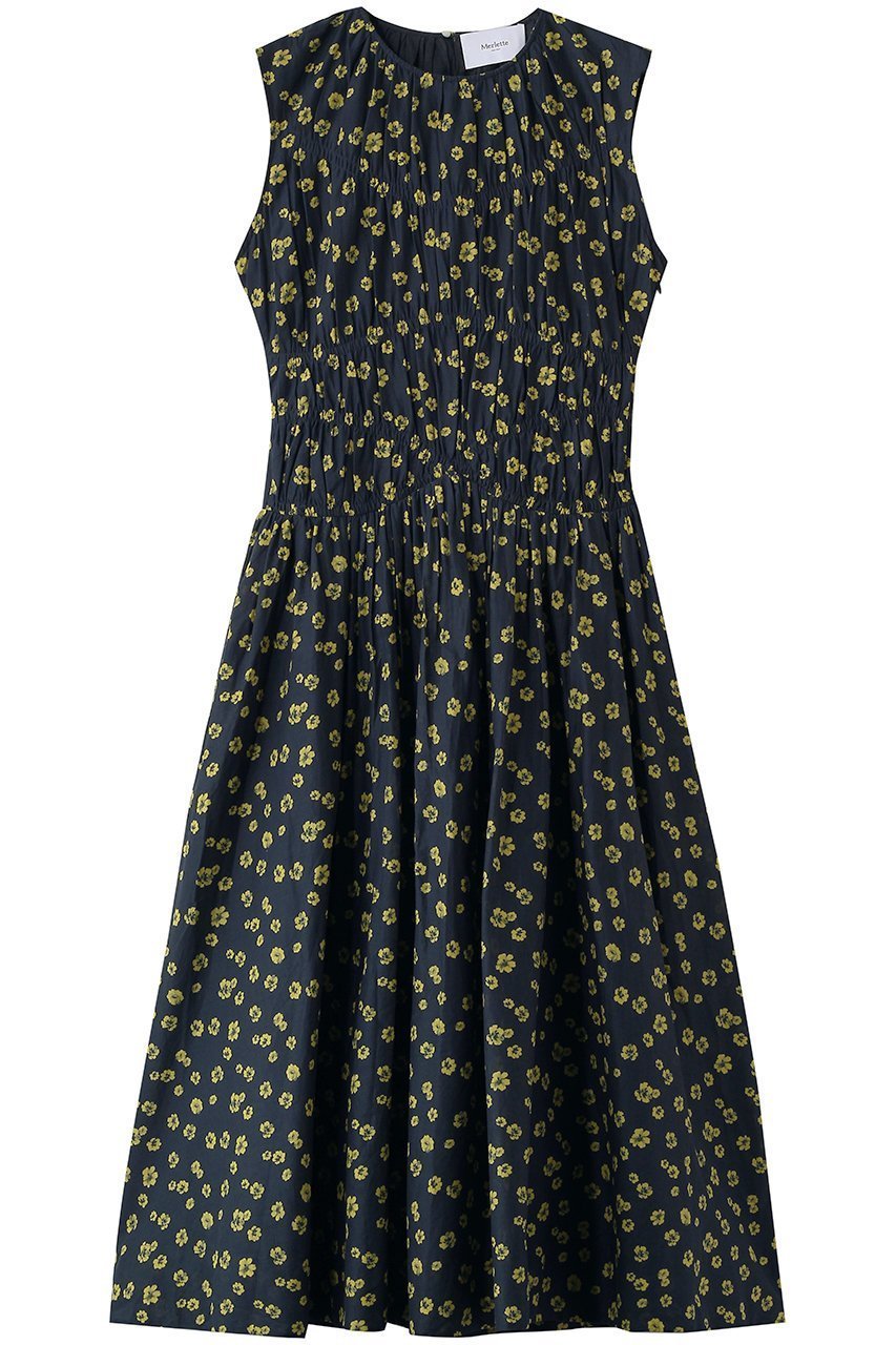 【マーレット/MERLETTE】のVILLARD PRINT フラワープリント ギャザーウエストミディドレス インテリア・キッズ・メンズ・レディースファッション・服の通販 founy(ファニー) 　ファッション　Fashion　レディースファッション　Fashion for Women　ワンピース　Dresses　フォーマル・パーティードレス・結婚式用ドレス　Elegant & Casual Dresses　チュニック　Tunic Tops & Dresses　クール　Cool, Chic　シューズ　Shoes, Footwear　チュニック　Tunic, Long Top　ドレス　Dress, One-Piece　フラワー　Flower, Floral　プリント　Print, Printed Pattern　夏　Summer　ネイビー|ID: prp329100004924719 ipo3291000000036952734