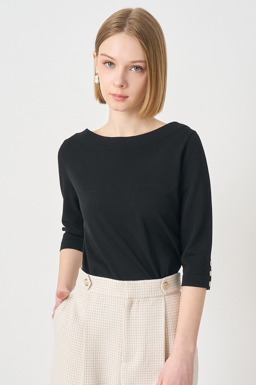 【アナイ/ANAYI】のスリーブ釦ボートネックプルオーバー 人気、トレンドファッション・服の通販 founy(ファニー) 　ファッション　Fashion　レディースファッション　Fashion for Women　トップス・カットソー　Cut & Sew Tops　ニット　Knit Tops & Sweaters　カジュアルプルオーバー・ニットトップス　Pullovers & Knit Tops / Casual Pullovers　インナー　Innerwear　スリーブ　Sleeve, Long Sleeve / Short Sleeve　ロング　Long, Long-Length　エレガント 上品　Elegant　other-6|ID: prp329100004924746 ipo3291000000036953005