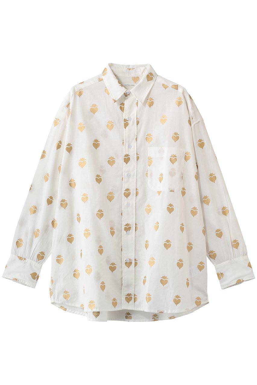 【クチュールドアダム/COUTURE D'ADAM】のストロベリーハートビッグシャツ インテリア・キッズ・メンズ・レディースファッション・服の通販 founy(ファニー) 　ファッション　Fashion　レディースファッション　Fashion for Women　トップス・カットソー　Cut & Sew Tops　シャツ・ブラウス・オフィスカジュアル　Elegant Blouses & Button-Ups　インド　Indian Textile　スリーブ　Sleeve, Long Sleeve / Short Sleeve　ビッグ　Big, Oversized　モチーフ　Motif, Design Theme　ロング　Long, Long-Length　エレガント 上品　Elegant　ホワイト×ゴールド|ID: prp329100004924852 ipo3291000000036953870