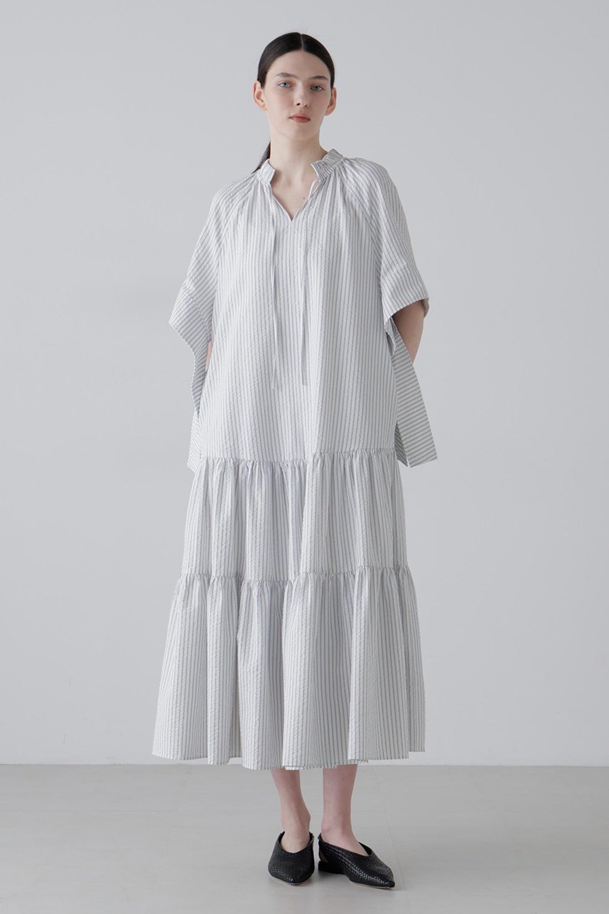 【アドーア/ADORE】のサッカーストライプワンピース 人気、トレンドファッション・服の通販 founy(ファニー) 　ファッション　Fashion　レディースファッション　Fashion for Women　ワンピース　Dresses　チュニック　Tunic Tops & Dresses　ギャザー　Gathered, Ruffled　ストライプ　Stripe, Striped Pattern　タフタ　Taffeta, Structured Fabric　チュニック　Tunic, Long Top　リボン　Ribbon, Bow　ロング　Long, Long-Length　 other-1|ID: prp329100004924899 ipo3291000000036954253