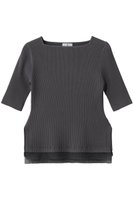 【ランバン オン ブルー/LANVIN en Bleu】のスクエアネックリブニット 人気、トレンドファッション・服の通販 founy(ファニー) ファッション Fashion レディースファッション Fashion for Women トップス・カットソー Cut & Sew Tops ニット Knit Tops & Sweaters カジュアルプルオーバー・ニットトップス Pullovers & Knit Tops / Casual Pullovers インナー Innerwear スクエア Square, Square Shape スリット Slit, Slit Detail リブニット Rib Knit, Ribbed Knit エレガント 上品 Elegant 半袖 Short Sleeve, Half Sleeve |ID:prp329100004924956