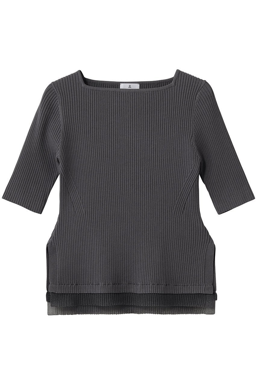 【ランバン オン ブルー/LANVIN en Bleu】のスクエアネックリブニット 人気、トレンドファッション・服の通販 founy(ファニー) 　ファッション　Fashion　レディースファッション　Fashion for Women　トップス・カットソー　Cut & Sew Tops　ニット　Knit Tops & Sweaters　カジュアルプルオーバー・ニットトップス　Pullovers & Knit Tops / Casual Pullovers　インナー　Innerwear　スクエア　Square, Square Shape　スリット　Slit, Slit Detail　リブニット　Rib Knit, Ribbed Knit　エレガント 上品　Elegant　半袖　Short Sleeve, Half Sleeve　 other-1|ID: prp329100004924956 ipo3291000000036954734