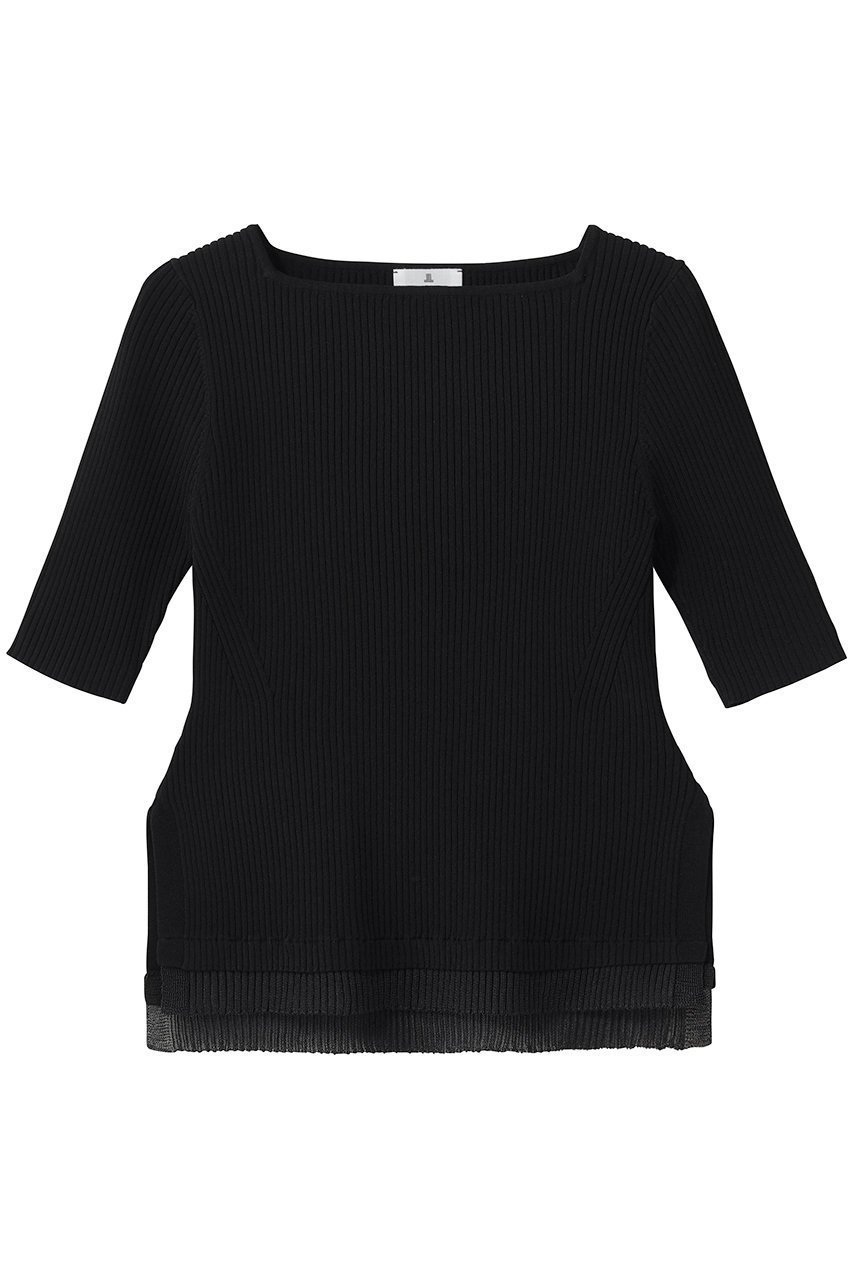 【ランバン オン ブルー/LANVIN en Bleu】のスクエアネックリブニット インテリア・キッズ・メンズ・レディースファッション・服の通販 founy(ファニー) 　ファッション　Fashion　レディースファッション　Fashion for Women　トップス・カットソー　Cut & Sew Tops　ニット　Knit Tops & Sweaters　カジュアルプルオーバー・ニットトップス　Pullovers & Knit Tops / Casual Pullovers　インナー　Innerwear　スクエア　Square, Square Shape　スリット　Slit, Slit Detail　リブニット　Rib Knit, Ribbed Knit　エレガント 上品　Elegant　半袖　Short Sleeve, Half Sleeve　ブラック|ID: prp329100004924956 ipo3291000000036954736