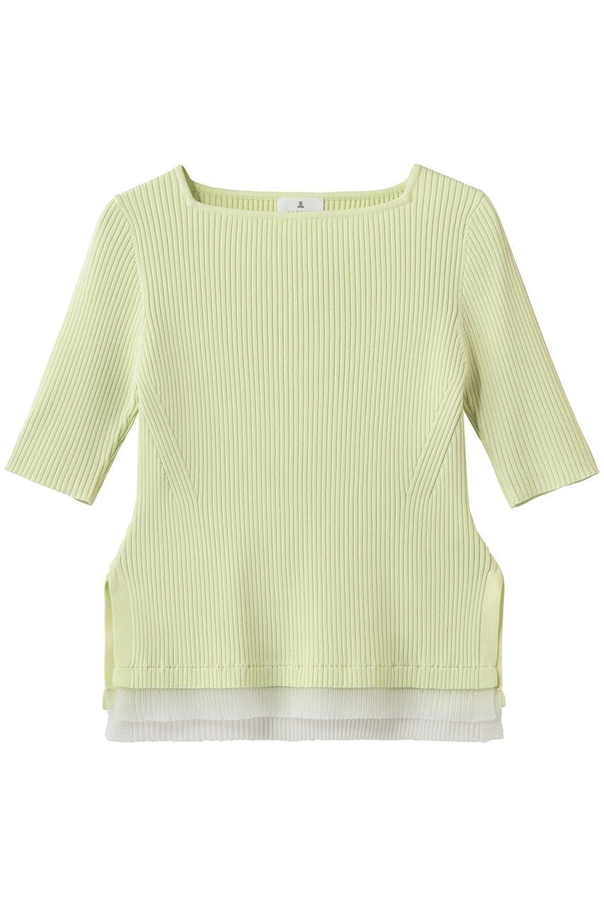 【ランバン オン ブルー/LANVIN en Bleu】のスクエアネックリブニット インテリア・キッズ・メンズ・レディースファッション・服の通販 founy(ファニー) 　ファッション　Fashion　レディースファッション　Fashion for Women　トップス・カットソー　Cut & Sew Tops　ニット　Knit Tops & Sweaters　カジュアルプルオーバー・ニットトップス　Pullovers & Knit Tops / Casual Pullovers　インナー　Innerwear　スクエア　Square, Square Shape　スリット　Slit, Slit Detail　リブニット　Rib Knit, Ribbed Knit　エレガント 上品　Elegant　半袖　Short Sleeve, Half Sleeve　イエロー|ID: prp329100004924956 ipo3291000000036954737