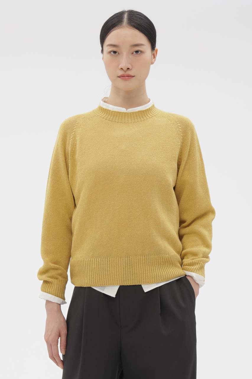 【マーガレットハウエル/MARGARET HOWELL】のLINEN COTTON KNITWEAR インテリア・キッズ・メンズ・レディースファッション・服の通販 founy(ファニー) 　ファッション　Fashion　レディースファッション　Fashion for Women　トップス・カットソー　Cut & Sew Tops　ニット　Knit Tops & Sweaters　カジュアルプルオーバー・ニットトップス　Pullovers & Knit Tops / Casual Pullovers　イタリア　Italy　シンプル　Simple, Minimal　デニム　Denim, Jeans Material　バランス　Balance, Style Balance　リネン　Linen, Linen Fabric　イエロー|ID: prp329100004925047 ipo3291000000036955635