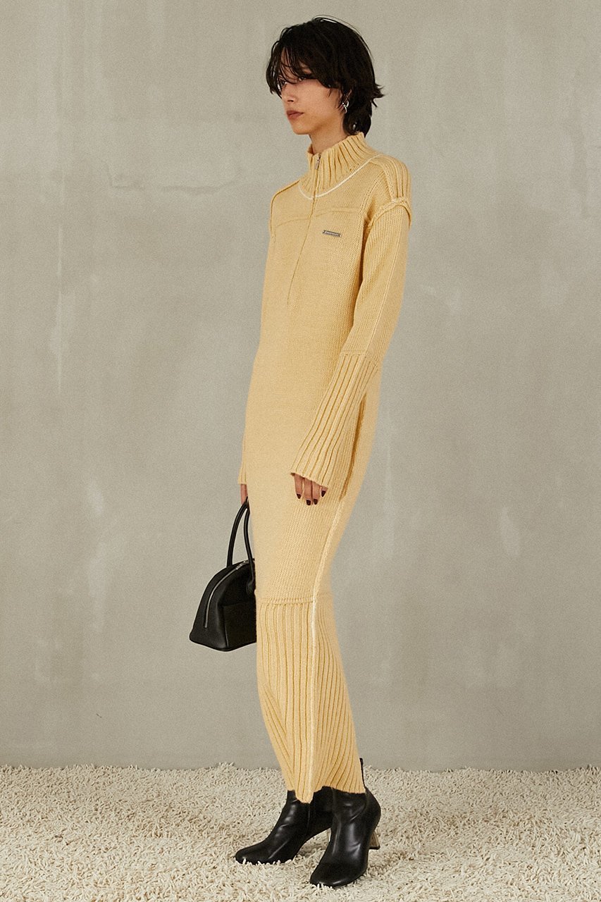 【プランク プロジェクト/PRANK PROJECT】のフロントZIPニットワンピース 人気、トレンドファッション・服の通販 founy(ファニー) 　ファッション　Fashion　レディースファッション　Fashion for Women　ワンピース　Dresses　ニットワンピース　Knit Dresses　インナー　Innerwear　スリット　Slit, Slit Detail　センター　Center, Center Line　ハイネック　High Neck, Mock Neck　フロント　Front, Front Design　切替　Switching, Contrast Panel　防寒　Cold Protection, Winter-Ready　other-8|ID: prp329100004925160 ipo3291000000036957387