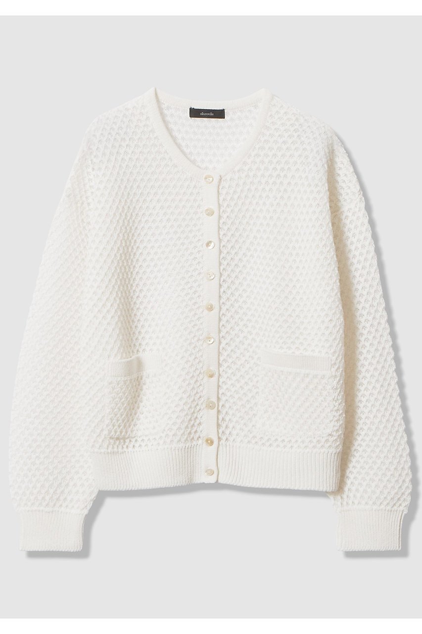 【アルアバイル/allureville】の透かし編みカーディガン インテリア・キッズ・メンズ・レディースファッション・服の通販 founy(ファニー) 　ファッション　Fashion　レディースファッション　Fashion for Women　トップス・カットソー　Cut & Sew Tops　ニット　Knit Tops & Sweaters　カーディガン・羽織り　Layered Style Cardigans　カーディガン　Cardigan, Knitwear　シンプル　Simple, Minimal　ミックス　Mix, Mixed Style　メタリック　Metallic, Shiny Finish　メッシュ　Mesh, Net Fabric　エレガント 上品　Elegant　再入荷　Restock / Back in Stock　夏　Summer　オフホワイト|ID: prp329100004925190 ipo3291000000036957990