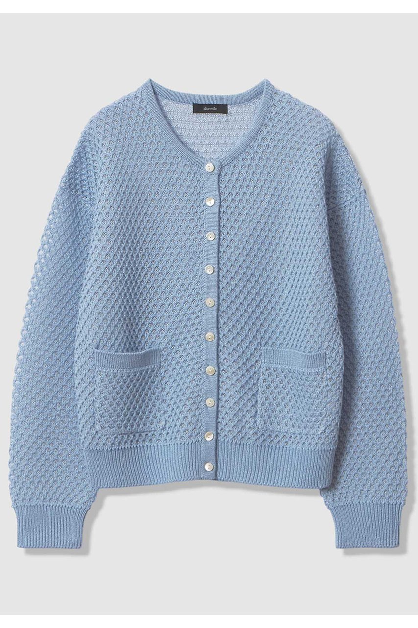 【アルアバイル/allureville】の透かし編みカーディガン インテリア・キッズ・メンズ・レディースファッション・服の通販 founy(ファニー) 　ファッション　Fashion　レディースファッション　Fashion for Women　トップス・カットソー　Cut & Sew Tops　ニット　Knit Tops & Sweaters　カーディガン・羽織り　Layered Style Cardigans　カーディガン　Cardigan, Knitwear　シンプル　Simple, Minimal　ミックス　Mix, Mixed Style　メタリック　Metallic, Shiny Finish　メッシュ　Mesh, Net Fabric　エレガント 上品　Elegant　再入荷　Restock / Back in Stock　夏　Summer　ブルー|ID: prp329100004925190 ipo3291000000036957991