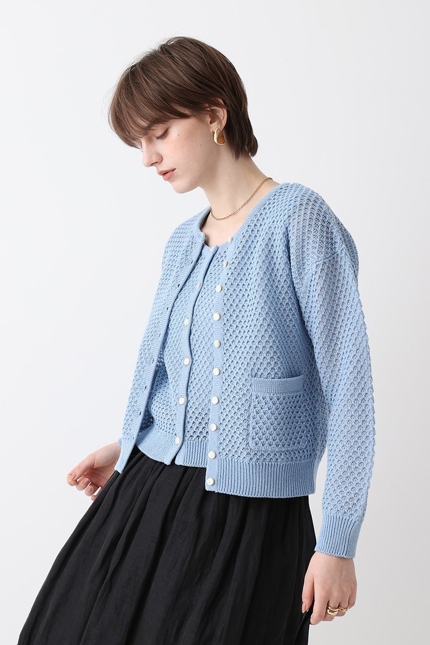 【アルアバイル/allureville】の透かし編みカーディガン 人気、トレンドファッション・服の通販 founy(ファニー) 　ファッション　Fashion　レディースファッション　Fashion for Women　トップス・カットソー　Cut & Sew Tops　ニット　Knit Tops & Sweaters　カーディガン・羽織り　Layered Style Cardigans　カーディガン　Cardigan, Knitwear　シンプル　Simple, Minimal　ミックス　Mix, Mixed Style　メタリック　Metallic, Shiny Finish　メッシュ　Mesh, Net Fabric　エレガント 上品　Elegant　再入荷　Restock / Back in Stock　夏　Summer　other-6|ID: prp329100004925190 ipo3291000000036957999