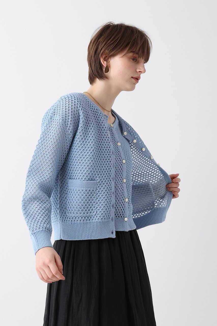 【アルアバイル/allureville】の透かし編みカーディガン 人気、トレンドファッション・服の通販 founy(ファニー) 　ファッション　Fashion　レディースファッション　Fashion for Women　トップス・カットソー　Cut & Sew Tops　ニット　Knit Tops & Sweaters　カーディガン・羽織り　Layered Style Cardigans　カーディガン　Cardigan, Knitwear　シンプル　Simple, Minimal　ミックス　Mix, Mixed Style　メタリック　Metallic, Shiny Finish　メッシュ　Mesh, Net Fabric　エレガント 上品　Elegant　再入荷　Restock / Back in Stock　夏　Summer　other-7|ID: prp329100004925190 ipo3291000000036958000