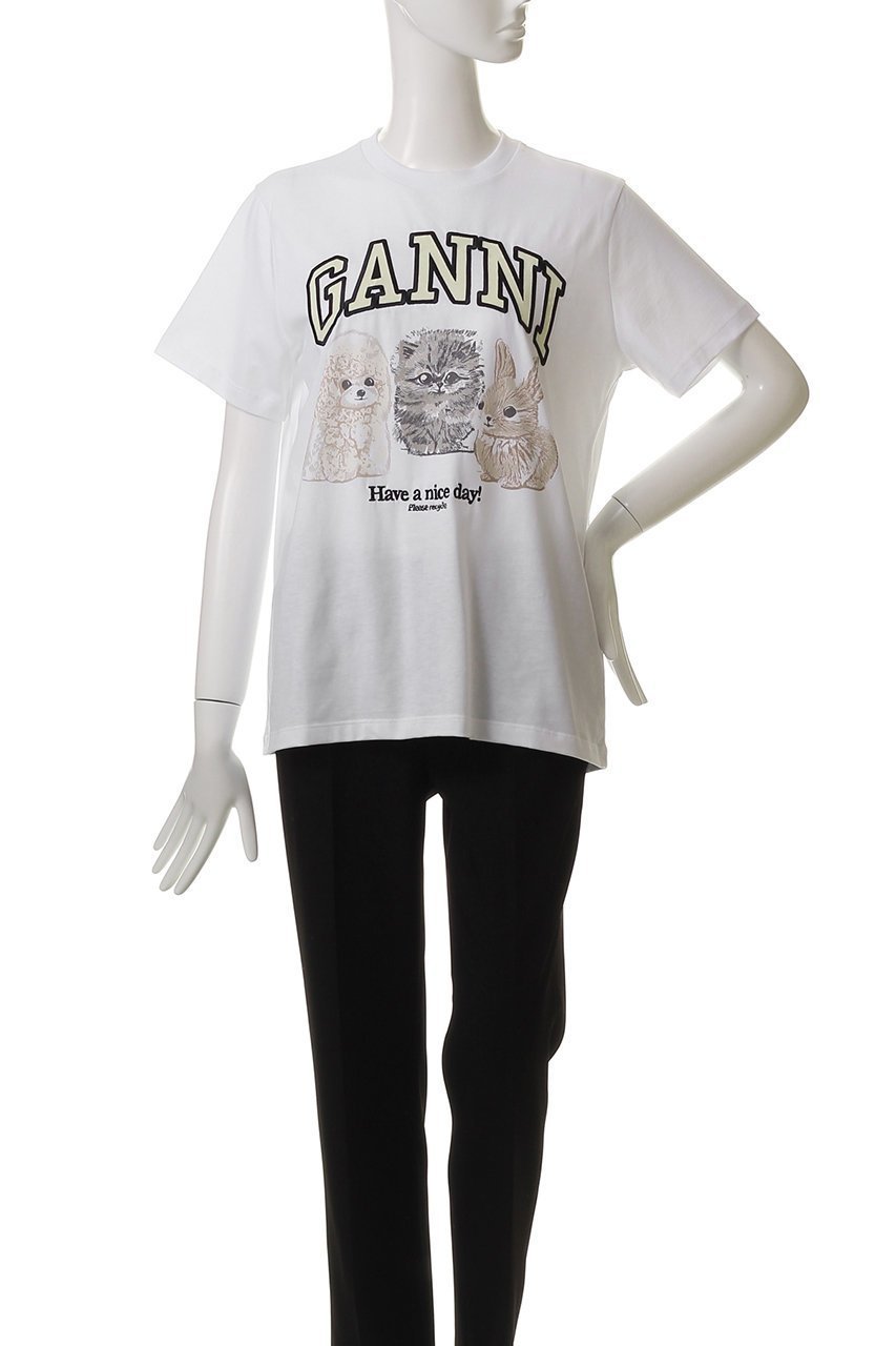 【ガニー/GANNI】のベーシック コットン ジャージー アニマル リラックス Tシャツ 人気、トレンドファッション・服の通販 founy(ファニー) 　ファッション　Fashion　レディースファッション　Fashion for Women　トップス・カットソー　Cut & Sew Tops　シャツ・ブラウス・オフィスカジュアル　Elegant Blouses & Button-Ups　ロングTシャツ・Tシャツ　Longline T-Shirts & Tees　カットソー・ベーシックTシャツ　Cut-and-Sewn Tops / Stretch Tees & Basics　おすすめ　Recommended / Our Picks　アニマル　Animal Print　ショート　Short, Short Length　シンプル　Simple, Minimal　スリーブ　Sleeve, Long Sleeve / Short Sleeve　デニム　Denim, Jeans Material　ベーシック　Basic, Essential　ボトム　Bottoms, Lower Wear　リラックス　Relax, Relaxed Fit　other-2|ID: prp329100004926485 ipo3291000000036965606