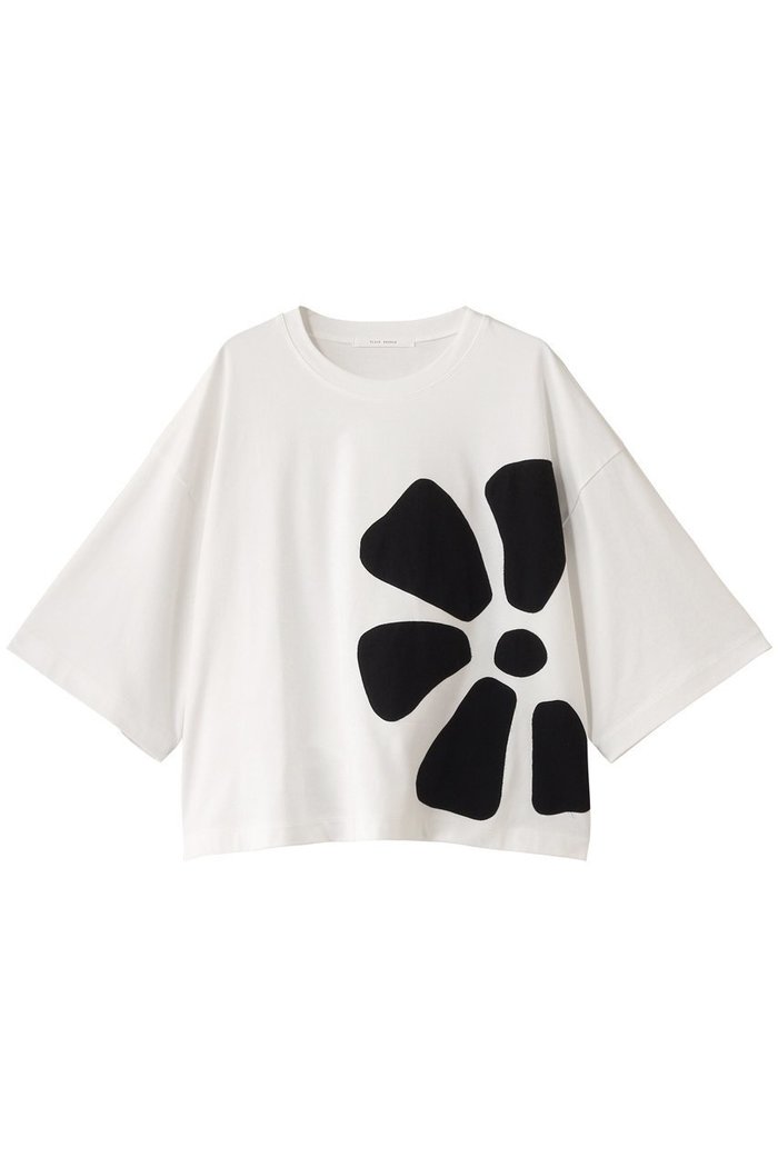 【プレインピープル/PLAIN PEOPLE】のアップリケ花モチーフTシャツ インテリア・キッズ・メンズ・レディースファッション・服の通販 founy(ファニー) https://founy.com/ ファッション Fashion レディースファッション Fashion for Women トップス・カットソー Cut & Sew Tops シャツ・ブラウス・オフィスカジュアル Elegant Blouses & Button-Ups ロングTシャツ・Tシャツ Longline T-Shirts & Tees カットソー・ベーシックTシャツ Cut-and-Sewn Tops / Stretch Tees & Basics アシンメトリー Asymmetrical Style ショート Short, Short Length スリーブ Sleeve, Long Sleeve / Short Sleeve フラワー Flower, Floral モチーフ Motif, Design Theme モノトーン Monotone, Black and White |ID: prp329100004926489 ipo3291000000036965634