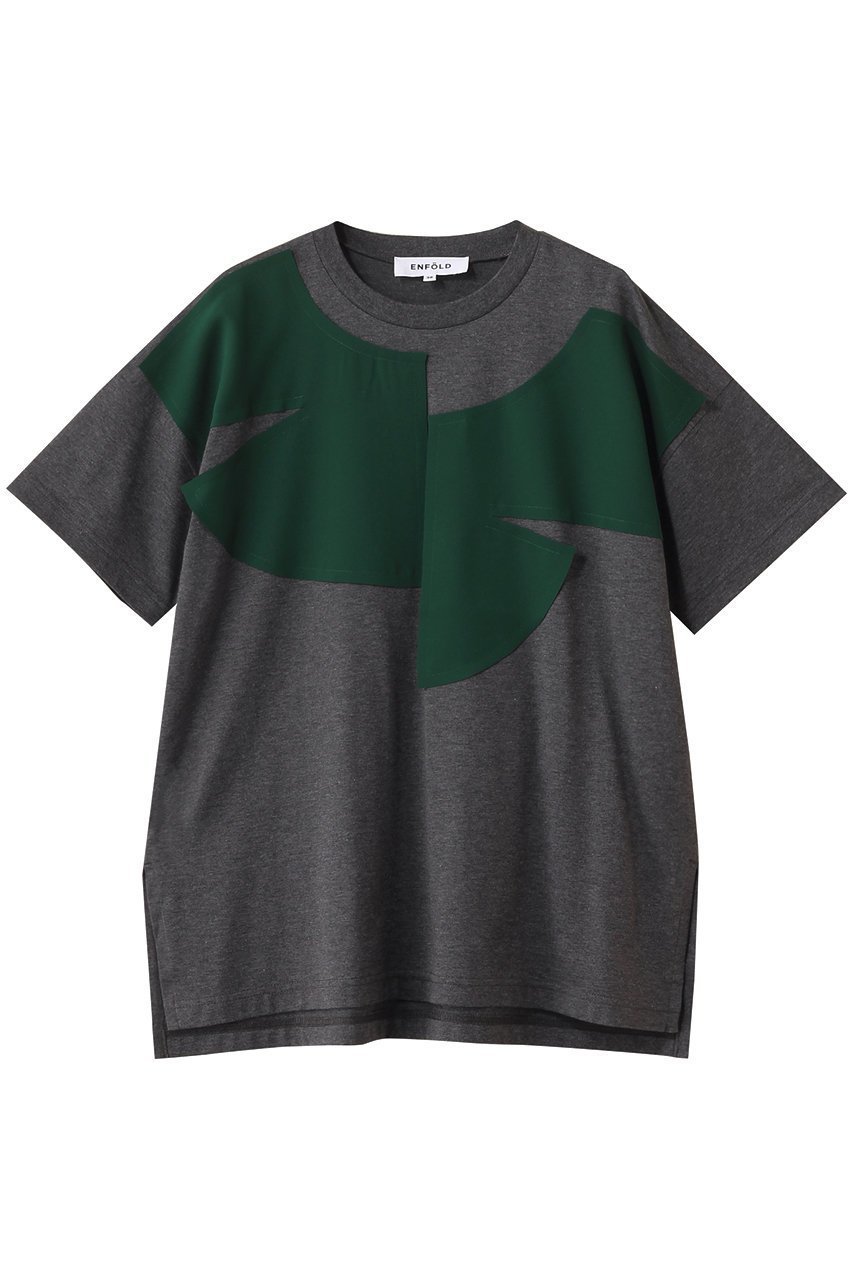 【エンフォルド/ENFOLD】のCOLLAR DOCKING T-SHIRT/Tシャツ インテリア・キッズ・メンズ・レディースファッション・服の通販 founy(ファニー) 　ファッション　Fashion　レディースファッション　Fashion for Women　トップス・カットソー　Cut & Sew Tops　シャツ・ブラウス・オフィスカジュアル　Elegant Blouses & Button-Ups　ロングTシャツ・Tシャツ　Longline T-Shirts & Tees　カットソー・ベーシックTシャツ　Cut-and-Sewn Tops / Stretch Tees & Basics　アシンメトリー　Asymmetrical Style　ショート　Short, Short Length　スリーブ　Sleeve, Long Sleeve / Short Sleeve　セットアップ　Set-Up, Coordinated Outfit　ドッキング　Docking, Mixed Material　チャコールグレー|ID: prp329100004926491 ipo3291000000036965651