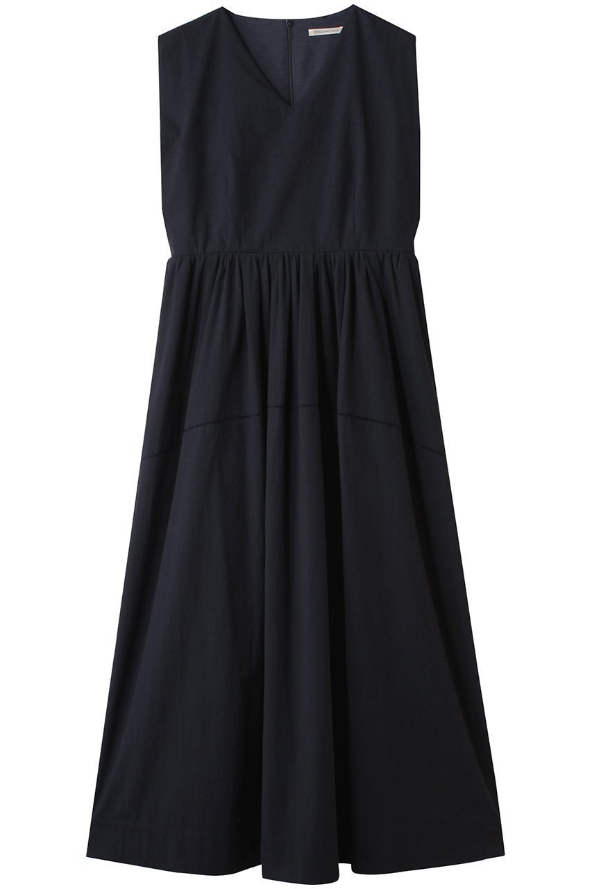 【デザイン ワークス/DESIGN WORKS】のコットンサブレVネックノースリーブワンピース インテリア・キッズ・メンズ・レディースファッション・服の通販 founy(ファニー) 　ファッション　Fashion　レディースファッション　Fashion for Women　ワンピース　Dresses　チュニック　Tunic Tops & Dresses　サンダル　Sandals, Summer Shoes　シューズ　Shoes, Footwear　チュニック　Tunic, Long Top　フラット　Flat, Flat Shoes　リボン　Ribbon, Bow　レース　Lace, Lace Fabric　ロング　Long, Long-Length　夏　Summer　ネイビー|ID: prp329100004926512 ipo3291000000036965818