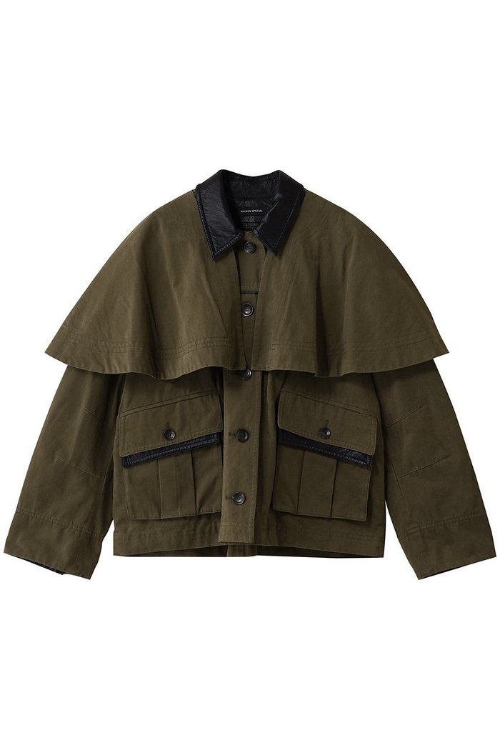 【メゾンスペシャル/MAISON SPECIAL】のMilitary Cape Jacket/ミリタリーケープジャケット インテリア・キッズ・メンズ・レディースファッション・服の通販 founy(ファニー) https://founy.com/ ファッション Fashion レディースファッション Fashion for Women アウター Coat / Outerwear Collection レディースジャケット・軽アウター Jackets ブルゾンジャケット・スポーティアウター Blouson Jackets ショート Short, Short Length ジャケット Jacket, Outerwear デニム Denim, Jeans Material フェイクレザー Faux Leather, PU Leather ブルゾン Blouson, Bomber Jacket ポケット Pocket, Pocket Detail リバーシブル Reversible, Two-Sided ヴィンテージ Vintage Style エレガント 上品 Elegant A/W・秋冬 Autumn/Winter |ID: prp329100004926524 ipo3291000000036965919
