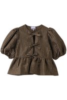 【ガニー/GANNI】のCrinkled Taffeta チェック ペプラムブラウス 大人の最旬トレンドファッション＆コーディネート founy(ファウニー) ファッション Fashion レディースファッション Fashion for Women トップス・カットソー Cut & Sew Tops シャツ・ブラウス・オフィスカジュアル Elegant Blouses & Button-Ups ショート Short, Short Length スリーブ Sleeve, Long Sleeve / Short Sleeve チェック Check, Plaid, Tartan デニム Denim, Jeans Material フレア Flare, Flared ペプラム Peplum, Flared Hem リボン Ribbon, Bow |ID:prp329100004926616
