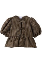 【ガニー/GANNI】のCrinkled Taffeta チェック ペプラムブラウス タバコブラウン|ID: prp329100004926616 ipo3291000000037322542