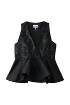 【ガニー/GANNI】のSatin Cloque スリーブレス ペプラムブラウス 人気、トレンドファッション・服の通販 founy(ファニー) ファッション Fashion レディースファッション Fashion for Women トップス・カットソー Cut & Sew Tops キャミソール&ノースリーブ Camisoles & Sleeveless Tops シャツ・ブラウス・オフィスカジュアル Elegant Blouses & Button-Ups サテン Satin, Glossy Fabric スリーブ Sleeve, Long Sleeve / Short Sleeve ノースリーブ Sleeveless, No-Sleeve パーティ Party, Party Style フラワー Flower, Floral フレア Flare, Flared ペプラム Peplum, Flared Hem thumbnail ブラック|ID: prp329100004926617 ipo3291000000036966648