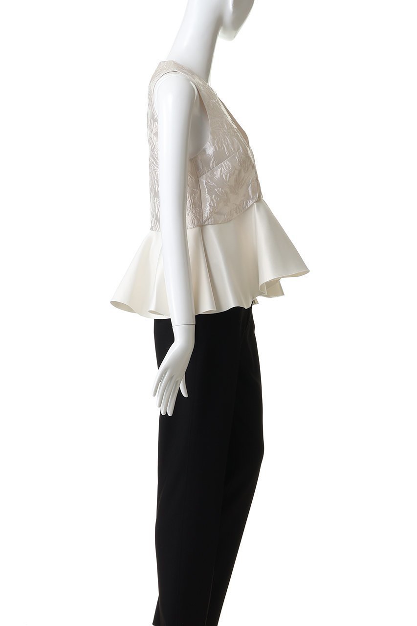 【ガニー/GANNI】のSatin Cloque スリーブレス ペプラムブラウス 人気、トレンドファッション・服の通販 founy(ファニー) 　ファッション　Fashion　レディースファッション　Fashion for Women　トップス・カットソー　Cut & Sew Tops　キャミソール&ノースリーブ　Camisoles & Sleeveless Tops　シャツ・ブラウス・オフィスカジュアル　Elegant Blouses & Button-Ups　サテン　Satin, Glossy Fabric　スリーブ　Sleeve, Long Sleeve / Short Sleeve　ノースリーブ　Sleeveless, No-Sleeve　パーティ　Party, Party Style　フラワー　Flower, Floral　フレア　Flare, Flared　ペプラム　Peplum, Flared Hem　other-4|ID: prp329100004926617 ipo3291000000036966652