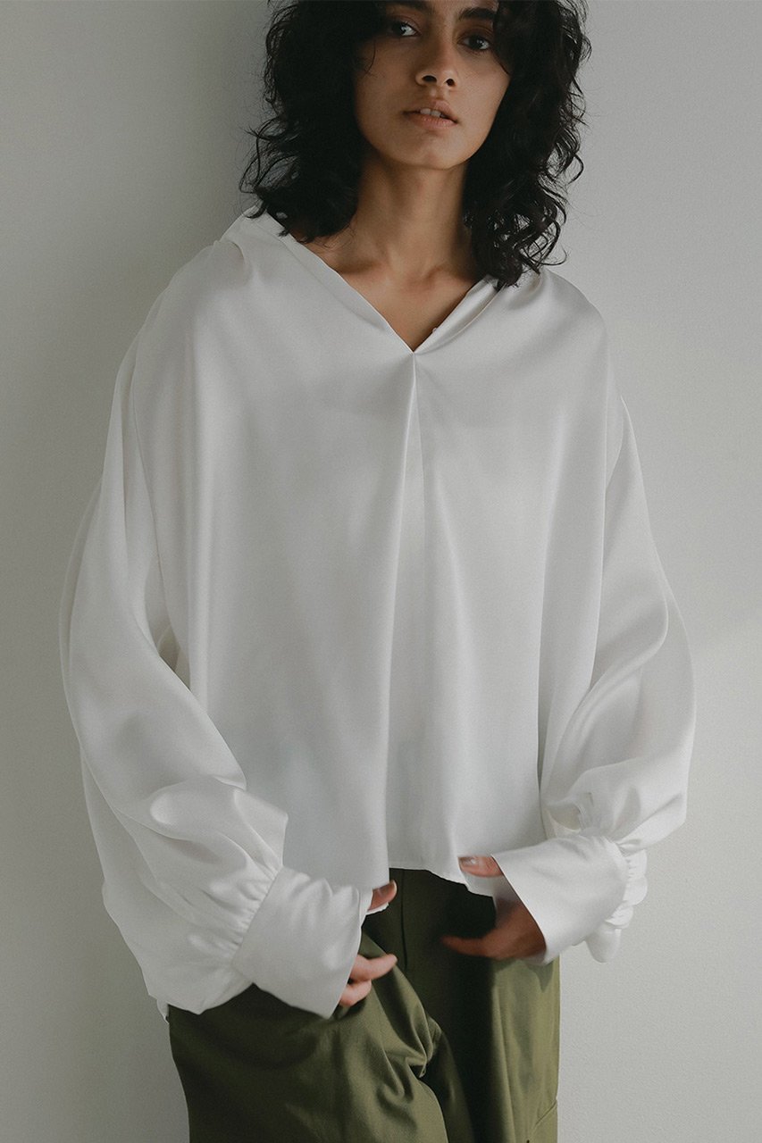 【ハー/HER.】のギャザーサテンブラウス 人気、トレンドファッション・服の通販 founy(ファニー) 　ファッション　Fashion　レディースファッション　Fashion for Women　トップス・カットソー　Cut & Sew Tops　シャツ・ブラウス・オフィスカジュアル　Elegant Blouses & Button-Ups　サテン　Satin, Glossy Fabric　スリーブ　Sleeve, Long Sleeve / Short Sleeve　フロント　Front, Front Design　ロング　Long, Long-Length　エレガント 上品　Elegant　other-8|ID: prp329100004926632 ipo3291000000036966771