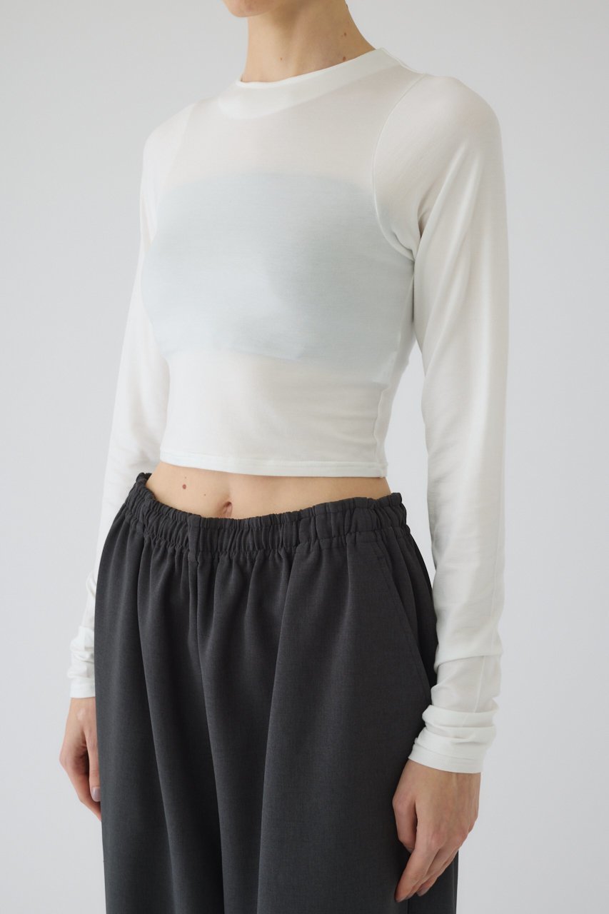 【リムアーク/RIM.ARK】のCropped tight tops/トップス インテリア・キッズ・メンズ・レディースファッション・服の通販 founy(ファニー) 　ファッション　Fashion　レディースファッション　Fashion for Women　トップス・カットソー　Cut & Sew Tops　シャツ・ブラウス・オフィスカジュアル　Elegant Blouses & Button-Ups　ロングTシャツ・Tシャツ　Longline T-Shirts & Tees　カットソー・ベーシックTシャツ　Cut-and-Sewn Tops / Stretch Tees & Basics　インナー　Innerwear　カッティング　Cutting Detail　クロップド　Cropped, Short Length　シンプル　Simple, Minimal　ジャケット　Jacket, Outerwear　スリーブ　Sleeve, Long Sleeve / Short Sleeve　バランス　Balance, Style Balance　パターン　Pattern, Design Print　フィット　Fit, Slim Fit　フォルム　Silhouette, Form　ベーシック　Basic, Essential　ロング　Long, Long-Length　オフホワイト|ID: prp329100004926641 ipo3291000000036966836