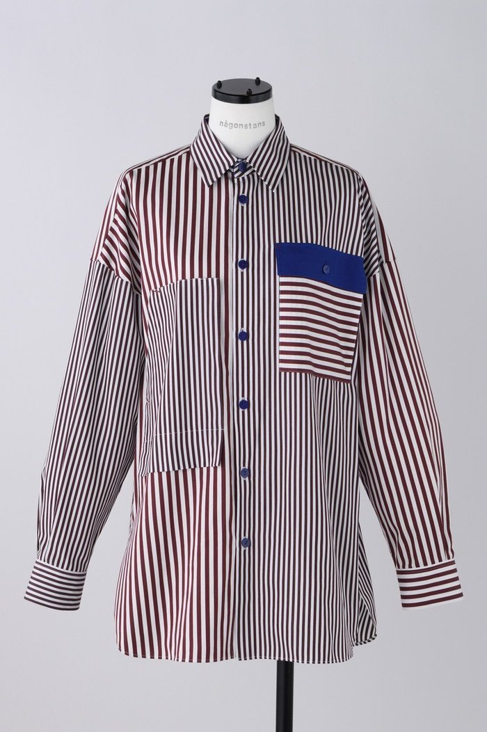 【ナゴンスタンス/nagonstans】のStripe MIX SH/シャツ インテリア・キッズ・メンズ・レディースファッション・服の通販 founy(ファウニー) https://founy.com/ ファッション Fashion レディースファッション Fashion for Women トップス・カットソー Cut & Sew Tops シャツ・ブラウス・オフィスカジュアル Elegant Blouses & Button-Ups アシンメトリー Asymmetrical Style ショート Short, Short Length スリーブ Sleeve, Long Sleeve / Short Sleeve ミックス Mix, Mixed Style |ID: prp329100004926688 ipo3291000000036967193