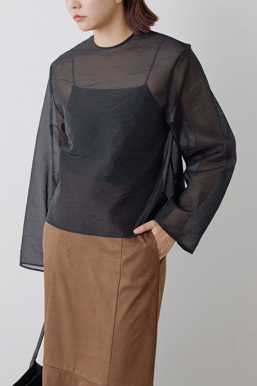 【ガリャルダガランテ/GALLARDAGALANTE】のシアークルーネックブラウス 人気、トレンドファッション・服の通販 founy(ファニー) 　ファッション　Fashion　レディースファッション　Fashion for Women　トップス・カットソー　Cut & Sew Tops　シャツ・ブラウス・オフィスカジュアル　Elegant Blouses & Button-Ups　シンプル　Simple, Minimal　ジャケット　Jacket, Outerwear　スリーブ　Sleeve, Long Sleeve / Short Sleeve　ビスチェ　Bustier, Corset Top　ロング　Long, Long-Length　other-6|ID: prp329100004926697 ipo3291000000036967257