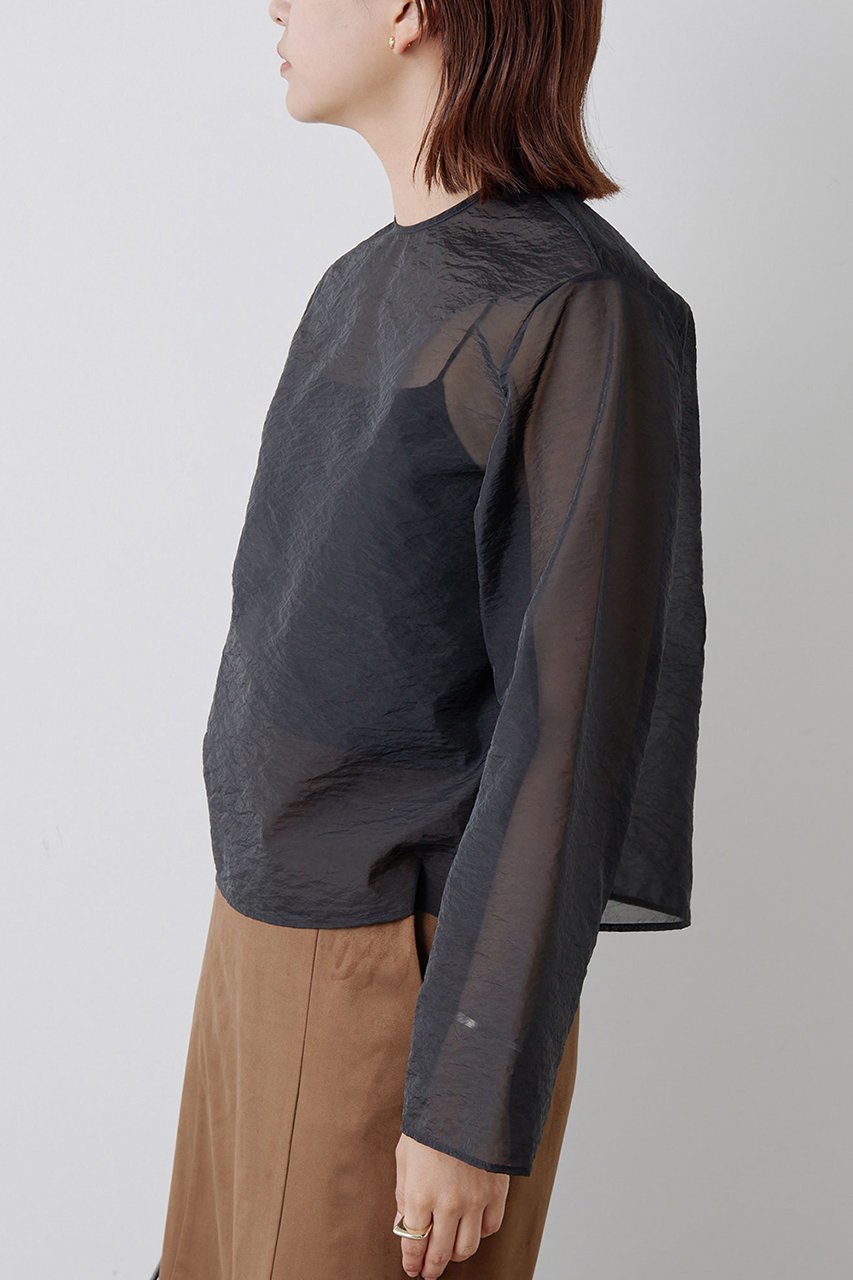 【ガリャルダガランテ/GALLARDAGALANTE】のシアークルーネックブラウス 人気、トレンドファッション・服の通販 founy(ファニー) 　ファッション　Fashion　レディースファッション　Fashion for Women　トップス・カットソー　Cut & Sew Tops　シャツ・ブラウス・オフィスカジュアル　Elegant Blouses & Button-Ups　シンプル　Simple, Minimal　ジャケット　Jacket, Outerwear　スリーブ　Sleeve, Long Sleeve / Short Sleeve　ビスチェ　Bustier, Corset Top　ロング　Long, Long-Length　other-7|ID: prp329100004926697 ipo3291000000036967258