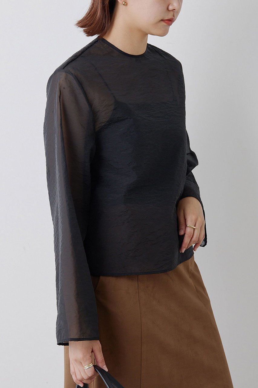 【ガリャルダガランテ/GALLARDAGALANTE】のシアークルーネックブラウス 人気、トレンドファッション・服の通販 founy(ファニー) 　ファッション　Fashion　レディースファッション　Fashion for Women　トップス・カットソー　Cut & Sew Tops　シャツ・ブラウス・オフィスカジュアル　Elegant Blouses & Button-Ups　シンプル　Simple, Minimal　ジャケット　Jacket, Outerwear　スリーブ　Sleeve, Long Sleeve / Short Sleeve　ビスチェ　Bustier, Corset Top　ロング　Long, Long-Length　other-8|ID: prp329100004926697 ipo3291000000036967259