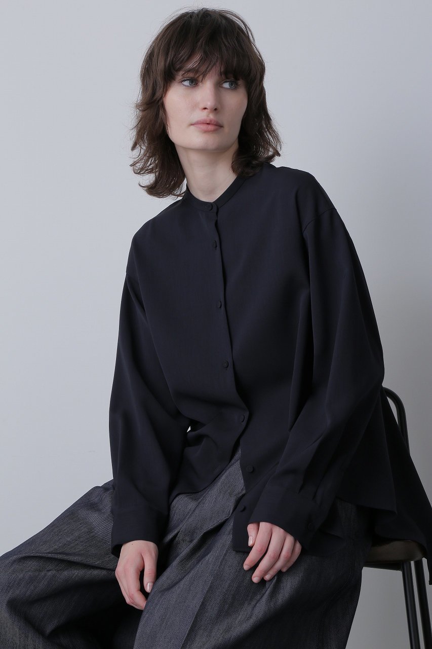 【ヒューエルミュージアム/hueLe Museum】の【hLM】ポリヴィスコースツイルブラウス インテリア・キッズ・メンズ・レディースファッション・服の通販 founy(ファニー) 　ファッション　Fashion　レディースファッション　Fashion for Women　トップス・カットソー　Cut & Sew Tops　シャツ・ブラウス・オフィスカジュアル　Elegant Blouses & Button-Ups　スリーブ　Sleeve, Long Sleeve / Short Sleeve　ドレープ　Drape, Draping Fabric　ペプラム　Peplum, Flared Hem　ロング　Long, Long-Length　ネイビー|ID: prp329100004926727 ipo3291000000036967469