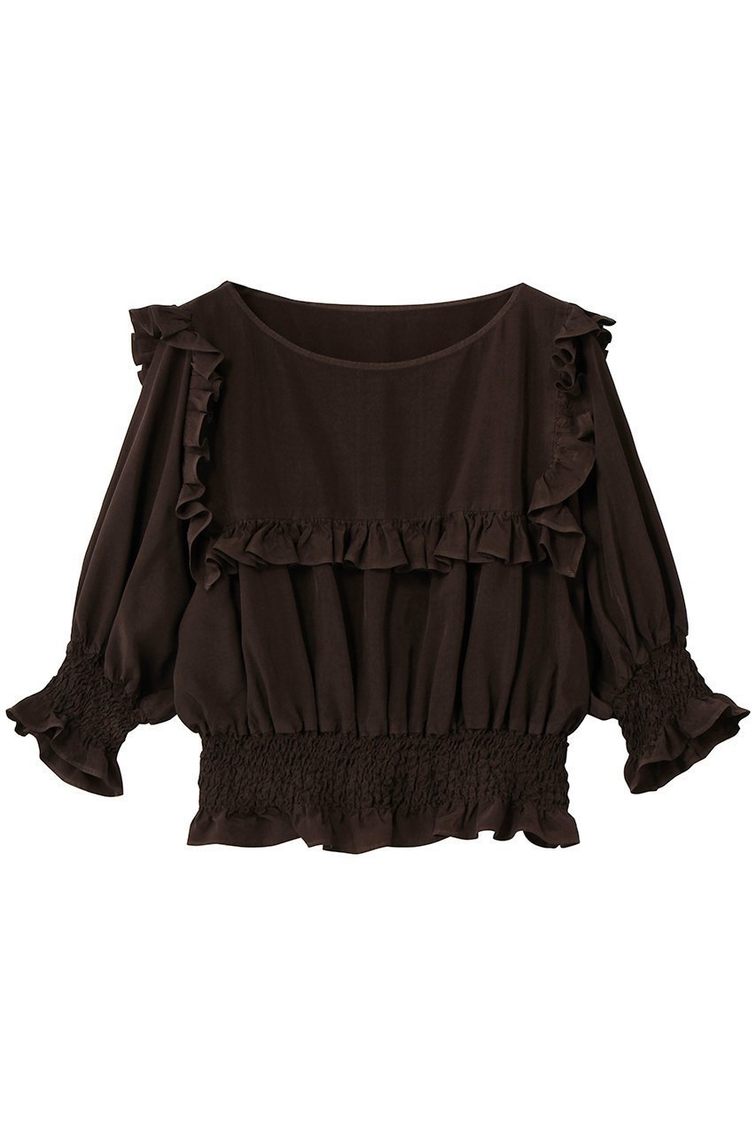 【マルティニーク/martinique】の【CURRENTAGE】ピースダイイングキュプラブラウス インテリア・キッズ・メンズ・レディースファッション・服の通販 founy(ファニー) 　ファッション　Fashion　レディースファッション　Fashion for Women　トップス・カットソー　Cut & Sew Tops　シャツ・ブラウス・オフィスカジュアル　Elegant Blouses & Button-Ups　キュプラ　Cupro, Eco Fabric　ショート　Short, Short Length　スリーブ　Sleeve, Long Sleeve / Short Sleeve　フリル　Frill, Ruffle　夏　Summer　春　Spring　S/S・春夏　SS, Spring/Summer, Warm Season　ブラウン|ID: prp329100004926733 ipo3291000000036967510