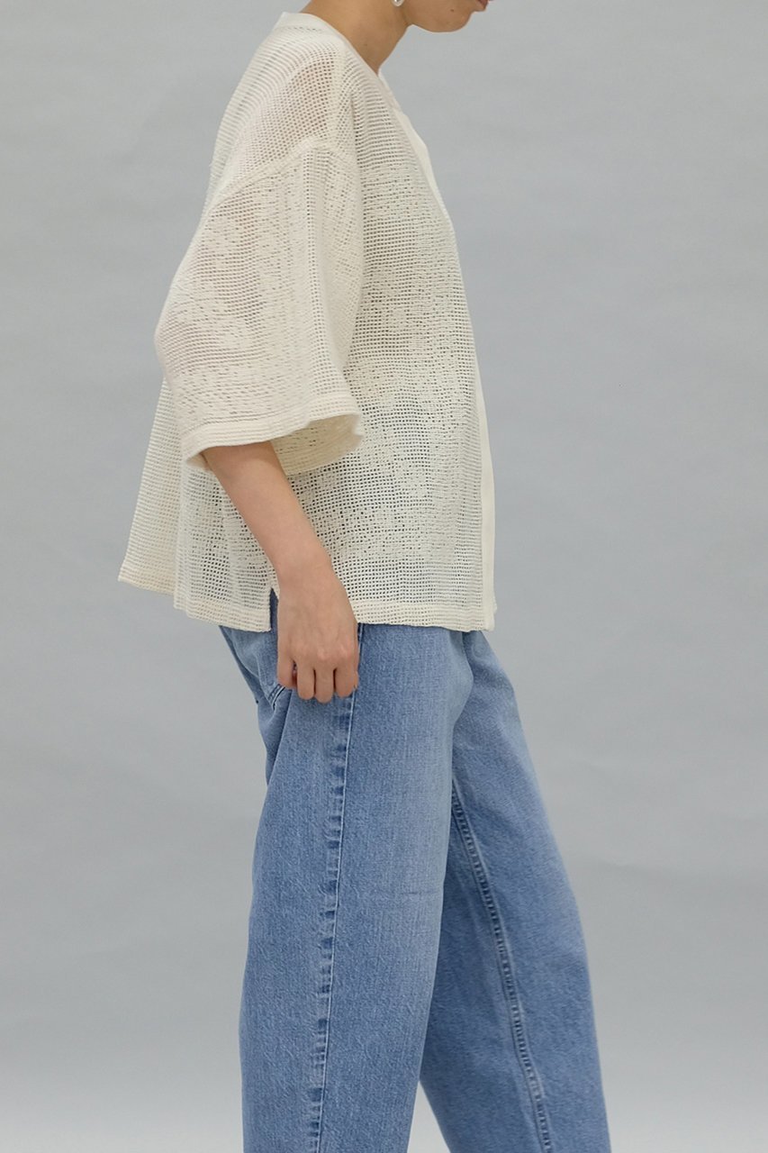 【プルミエ アロンディスモン/1er Arrondissement】の【normment】コットンメッシュレースブラウス 人気、トレンドファッション・服の通販 founy(ファニー) 　ファッション　Fashion　レディースファッション　Fashion for Women　トップス・カットソー　Cut & Sew Tops　シャツ・ブラウス・オフィスカジュアル　Elegant Blouses & Button-Ups　ショート　Short, Short Length　スタンド　Stand Collar, Upright Stand　スリーブ　Sleeve, Long Sleeve / Short Sleeve　デニム　Denim, Jeans Material　ファブリック　Fabric, Textile　メッシュ　Mesh, Net Fabric　other-6|ID: prp329100004926740 ipo3291000000036967571