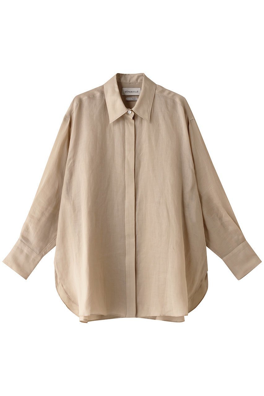 【デパリエ/DEPAREILLE】のシアーラミーシャツ インテリア・キッズ・メンズ・レディースファッション・服の通販 founy(ファニー) 　ファッション　Fashion　レディースファッション　Fashion for Women　トップス・カットソー　Cut & Sew Tops　シャツ・ブラウス・オフィスカジュアル　Elegant Blouses & Button-Ups　インナー　Innerwear　シアー　Sheer, See-Through　ショート　Short, Short Length　スリット　Slit, Slit Detail　スリーブ　Sleeve, Long Sleeve / Short Sleeve　ファブリック　Fabric, Textile　夏　Summer　ベージュ|ID: prp329100004926760 ipo3291000000036967728