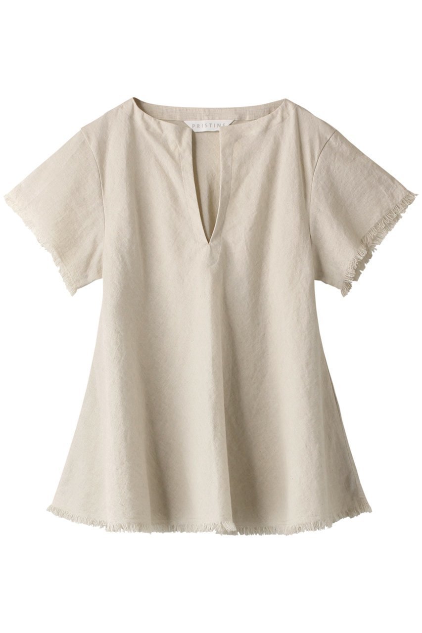 【プリスティン/PRISTINE】のCL平織フリンジブラウス 人気、トレンドファッション・服の通販 founy(ファニー) 　ファッション　Fashion　レディースファッション　Fashion for Women　トップス・カットソー　Cut & Sew Tops　シャツ・ブラウス・オフィスカジュアル　Elegant Blouses & Button-Ups　ショート　Short, Short Length　シンプル　Simple, Minimal　スリーブ　Sleeve, Long Sleeve / Short Sleeve　フリンジ　Fringe, Tassel　フレア　Flare, Flared　リネン　Linen, Linen Fabric　エレガント 上品　Elegant　 other-1|ID: prp329100004926819 ipo3291000000036968130