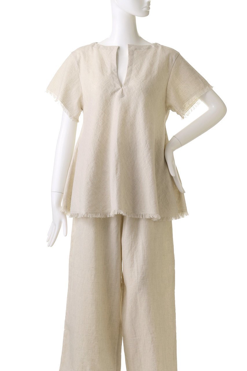 【プリスティン/PRISTINE】のCL平織フリンジブラウス 人気、トレンドファッション・服の通販 founy(ファニー) 　ファッション　Fashion　レディースファッション　Fashion for Women　トップス・カットソー　Cut & Sew Tops　シャツ・ブラウス・オフィスカジュアル　Elegant Blouses & Button-Ups　ショート　Short, Short Length　シンプル　Simple, Minimal　スリーブ　Sleeve, Long Sleeve / Short Sleeve　フリンジ　Fringe, Tassel　フレア　Flare, Flared　リネン　Linen, Linen Fabric　エレガント 上品　Elegant　other-2|ID: prp329100004926819 ipo3291000000036968132