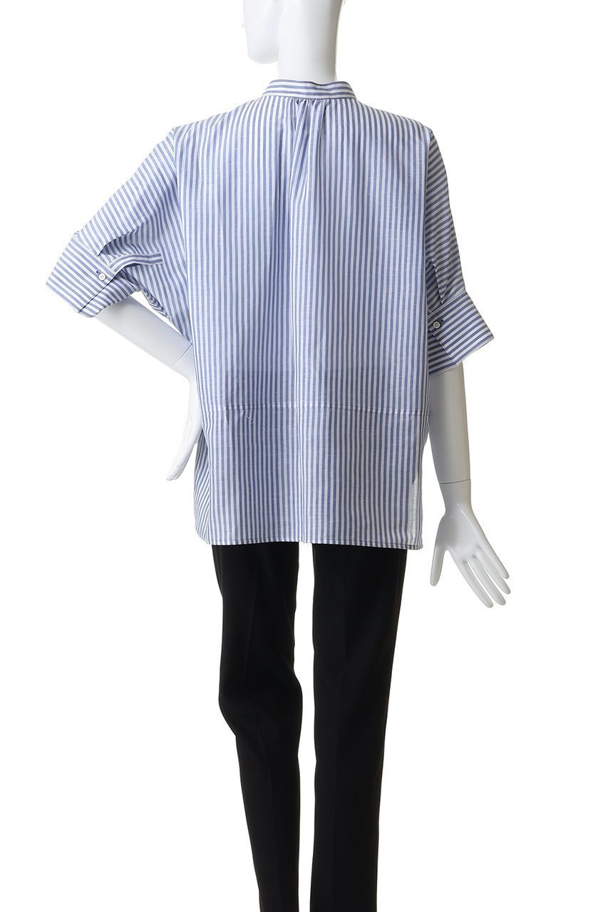 【エブール/ebure】のコットンリネンストライプ バンドカラーシャツ 人気、トレンドファッション・服の通販 founy(ファニー) 　ファッション　Fashion　レディースファッション　Fashion for Women　トップス・カットソー　Cut & Sew Tops　シャツ・ブラウス・オフィスカジュアル　Elegant Blouses & Button-Ups　イタリア　Italy　ショート　Short, Short Length　スリーブ　Sleeve, Long Sleeve / Short Sleeve　ダブル　Double, Double-Breasted　ポケット　Pocket, Pocket Detail　リネン　Linen, Linen Fabric　ワーク　Workwear, Utility Style　other-4|ID: prp329100004926831 ipo3291000000036968203