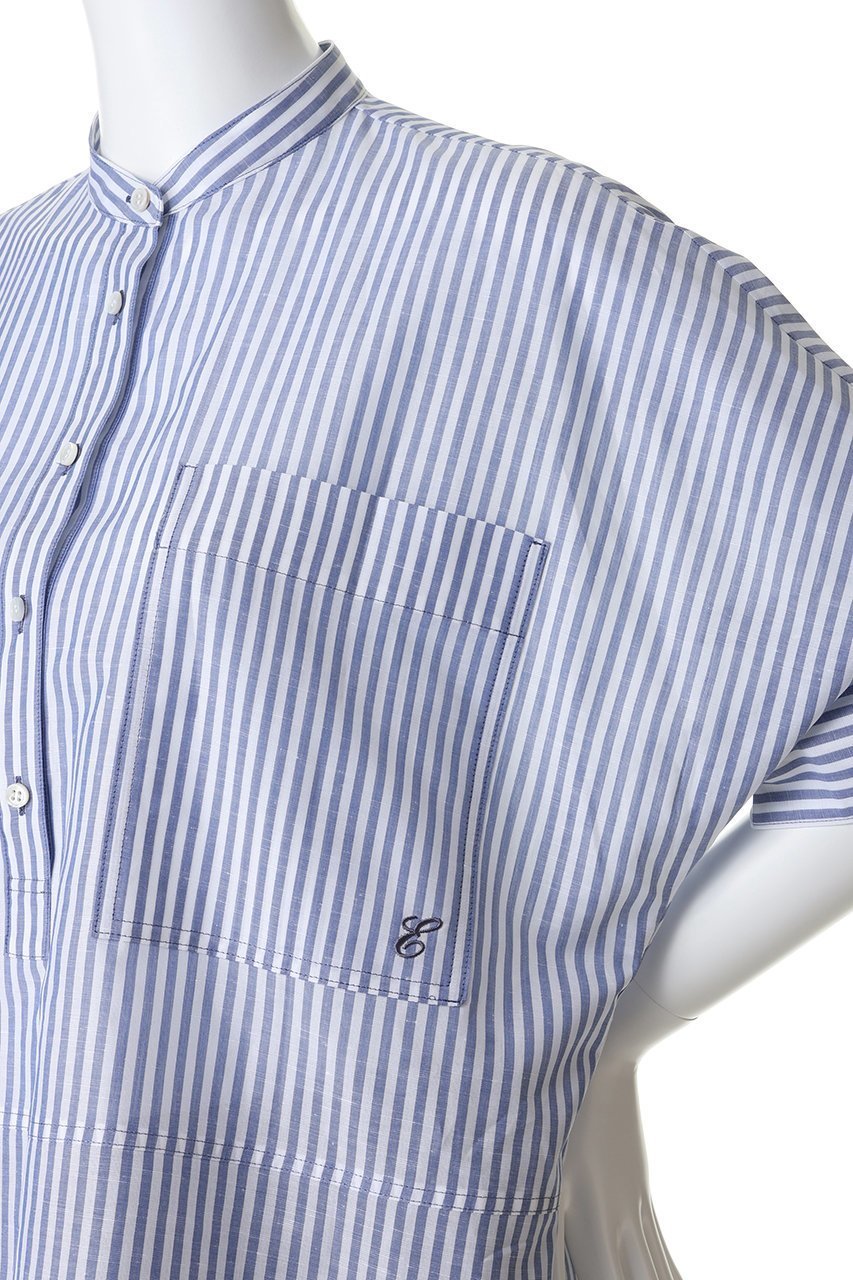 【エブール/ebure】のコットンリネンストライプ バンドカラーシャツ 人気、トレンドファッション・服の通販 founy(ファニー) 　ファッション　Fashion　レディースファッション　Fashion for Women　トップス・カットソー　Cut & Sew Tops　シャツ・ブラウス・オフィスカジュアル　Elegant Blouses & Button-Ups　イタリア　Italy　ショート　Short, Short Length　スリーブ　Sleeve, Long Sleeve / Short Sleeve　ダブル　Double, Double-Breasted　ポケット　Pocket, Pocket Detail　リネン　Linen, Linen Fabric　ワーク　Workwear, Utility Style　other-5|ID: prp329100004926831 ipo3291000000036968204