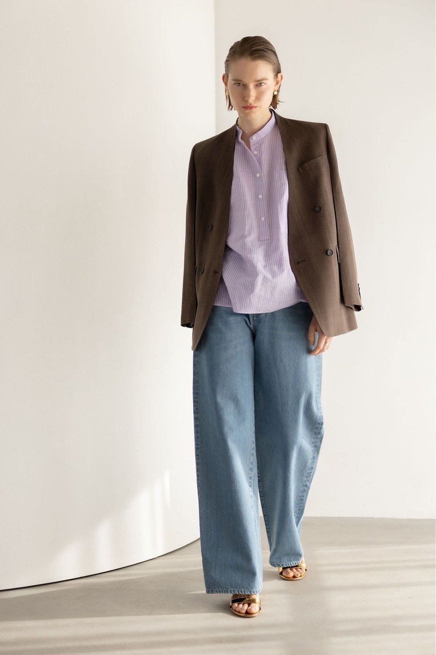 【エブール/ebure】のコットンリネンストライプ バンドカラーシャツ 人気、トレンドファッション・服の通販 founy(ファニー) 　ファッション　Fashion　レディースファッション　Fashion for Women　トップス・カットソー　Cut & Sew Tops　シャツ・ブラウス・オフィスカジュアル　Elegant Blouses & Button-Ups　イタリア　Italy　ショート　Short, Short Length　スリーブ　Sleeve, Long Sleeve / Short Sleeve　ダブル　Double, Double-Breasted　ポケット　Pocket, Pocket Detail　リネン　Linen, Linen Fabric　ワーク　Workwear, Utility Style　other-6|ID: prp329100004926831 ipo3291000000036968205