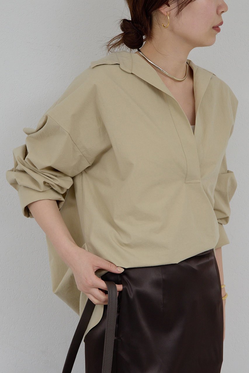 【ガリャルダガランテ/GALLARDAGALANTE】のスキッパーシャツ インテリア・キッズ・メンズ・レディースファッション・服の通販 founy(ファニー) 　ファッション　Fashion　レディースファッション　Fashion for Women　トップス・カットソー　Cut & Sew Tops　シャツ・ブラウス・オフィスカジュアル　Elegant Blouses & Button-Ups　スキッパー　Skipper, Open Collar　スリーブ　Sleeve, Long Sleeve / Short Sleeve　ボトム　Bottoms, Lower Wear　ロング　Long, Long-Length　ベージュ|ID: prp329100004926840 ipo3291000000036968263