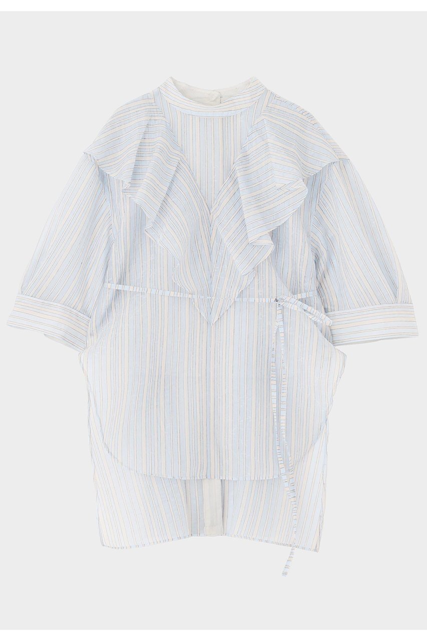 【ル フィル/LE PHIL】のストライプラッフルブラウス 人気、トレンドファッション・服の通販 founy(ファニー) 　ファッション　Fashion　レディースファッション　Fashion for Women　トップス・カットソー　Cut & Sew Tops　シャツ・ブラウス・オフィスカジュアル　Elegant Blouses & Button-Ups　カッティング　Cutting Detail　シアー　Sheer, See-Through　ショート　Short, Short Length　ジャカード／ジャガード　Jacquard, Woven Pattern　ストライプ　Stripe, Striped Pattern　スリーブ　Sleeve, Long Sleeve / Short Sleeve　ビッグ　Big, Oversized　ラッフル　Ruffle, Frill　夏　Summer　春　Spring　S/S・春夏　SS, Spring/Summer, Warm Season　 other-1|ID: prp329100004926854 ipo3291000000036968367