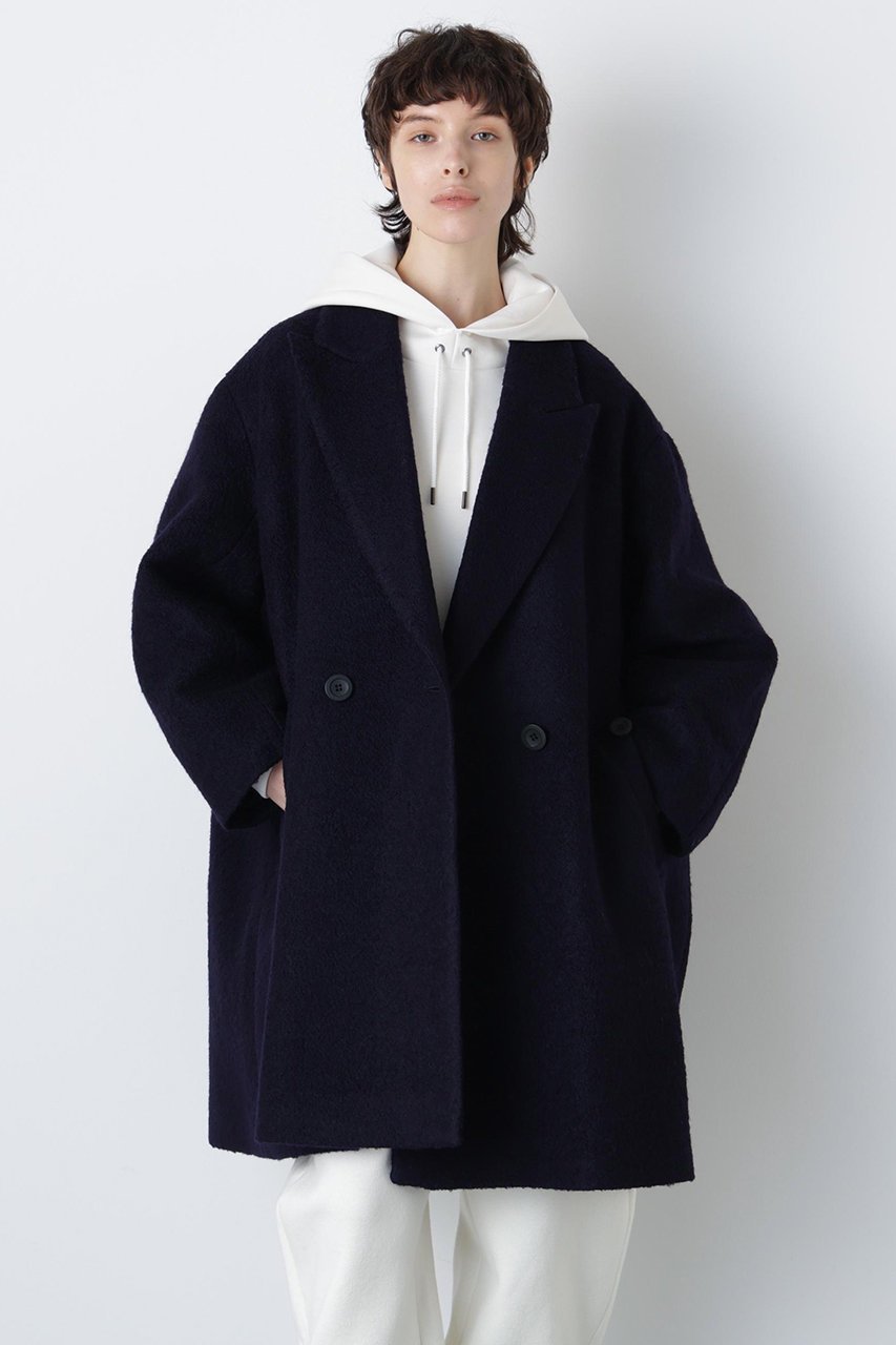 【ヒューエルミュージアム/hueLe Museum】の【hLM】ブークレージャージコート インテリア・キッズ・メンズ・レディースファッション・服の通販 founy(ファニー) 　ファッション　Fashion　レディースファッション　Fashion for Women　アウター　Coat / Outerwear Collection　コート・ロングコート・ピーコート　Long Coats, Peacoats & More　シンプル　Simple, Minimal　チェスターコート　Chester Coat, Long Coat　ループ　Loop, Loop Knit　ロング　Long, Long-Length　エレガント 上品　Elegant　ネイビー|ID: prp329100004926890 ipo3291000000036968616