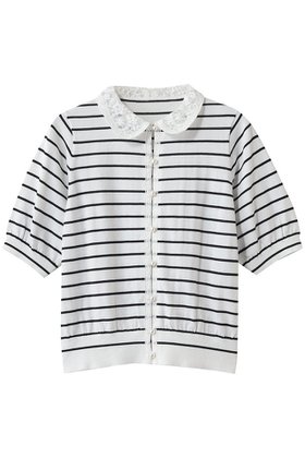 【マリリンムーン/MARILYN MOON】 コットンナイロンレースカラーニットカーディガン人気、トレンドファッション・服の通販 founy(ファニー) ファッション Fashion レディースファッション Fashion for Women トップス・カットソー Cut & Sew Tops ニット Knit Tops & Sweaters カーディガン・羽織り Layered Style Cardigans カーディガン Cardigan, Knitwear コンパクト Compact, Small Size バルーン Balloon, Balloon Silhouette パール Pearl, Pearl Accent レース Lace, Lace Fabric 夏 Summer |ID:prp329100004926916