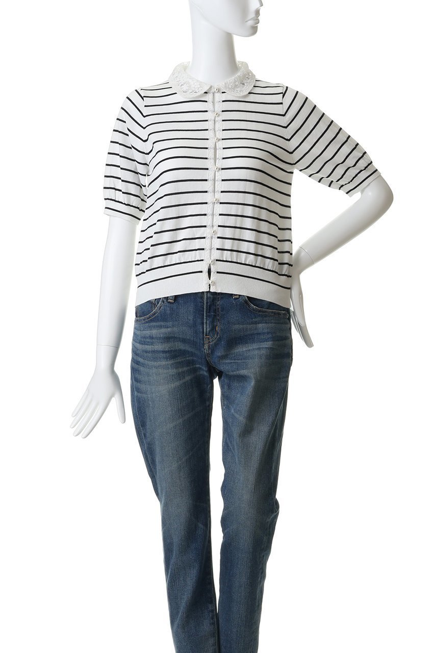 【マリリンムーン/MARILYN MOON】のコットンナイロンレースカラーニットカーディガン 人気、トレンドファッション・服の通販 founy(ファニー) 　ファッション　Fashion　レディースファッション　Fashion for Women　トップス・カットソー　Cut & Sew Tops　ニット　Knit Tops & Sweaters　カーディガン・羽織り　Layered Style Cardigans　カーディガン　Cardigan, Knitwear　コンパクト　Compact, Small Size　バルーン　Balloon, Balloon Silhouette　パール　Pearl, Pearl Accent　レース　Lace, Lace Fabric　夏　Summer　other-2|ID: prp329100004926916 ipo3291000000036968845