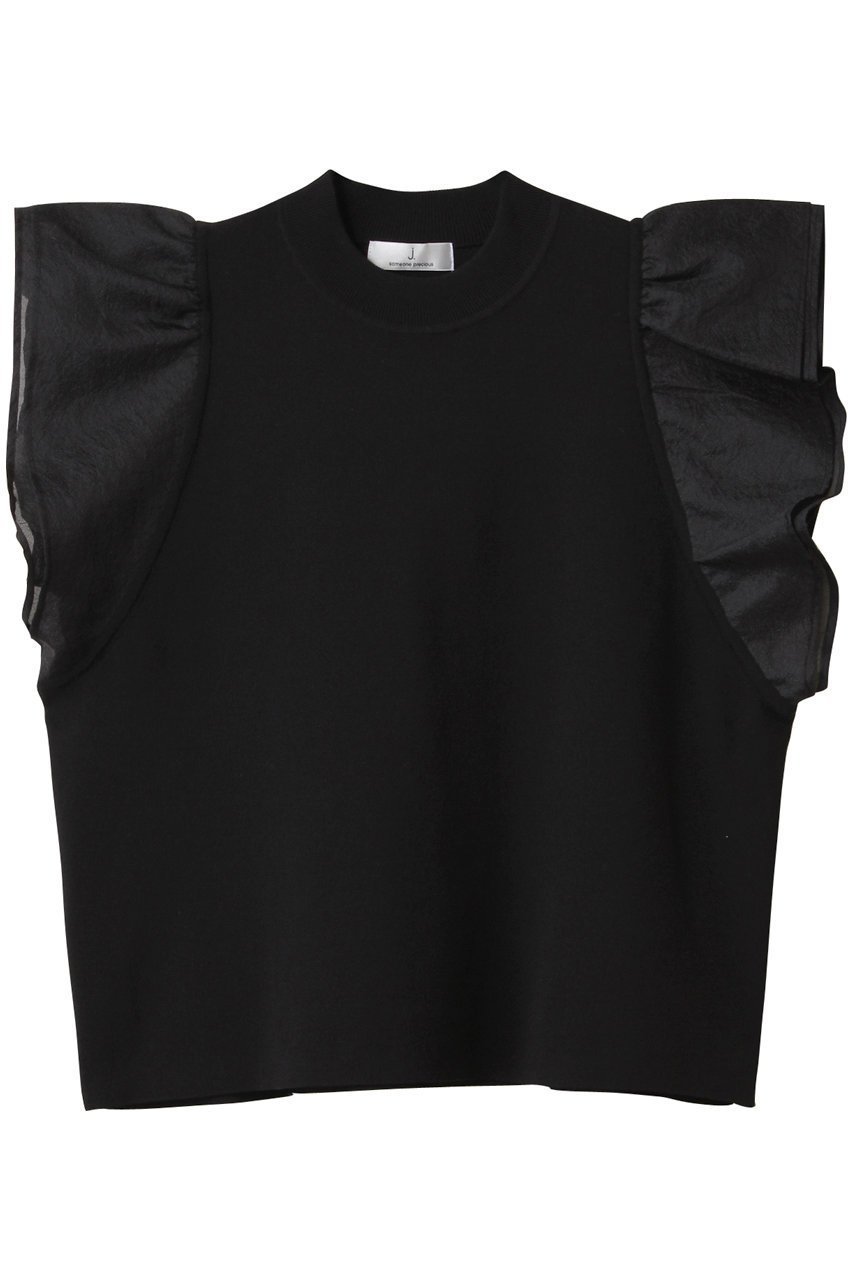 【ジェイドット/j.】のリネン混シアースリーブトップス インテリア・キッズ・メンズ・レディースファッション・服の通販 founy(ファニー) 　ファッション　Fashion　レディースファッション　Fashion for Women　トップス・カットソー　Cut & Sew Tops　シャツ・ブラウス・オフィスカジュアル　Elegant Blouses & Button-Ups　ロングTシャツ・Tシャツ　Longline T-Shirts & Tees　カットソー・ベーシックTシャツ　Cut-and-Sewn Tops / Stretch Tees & Basics　サマー　Summer, Summer Style　ショート　Short, Short Length　スリーブ　Sleeve, Long Sleeve / Short Sleeve　センター　Center, Center Line　デニム　Denim, Jeans Material　フリル　Frill, Ruffle　リネン　Linen, Linen Fabric　夏　Summer　ブラック|ID: prp329100004926967 ipo3291000000036969475