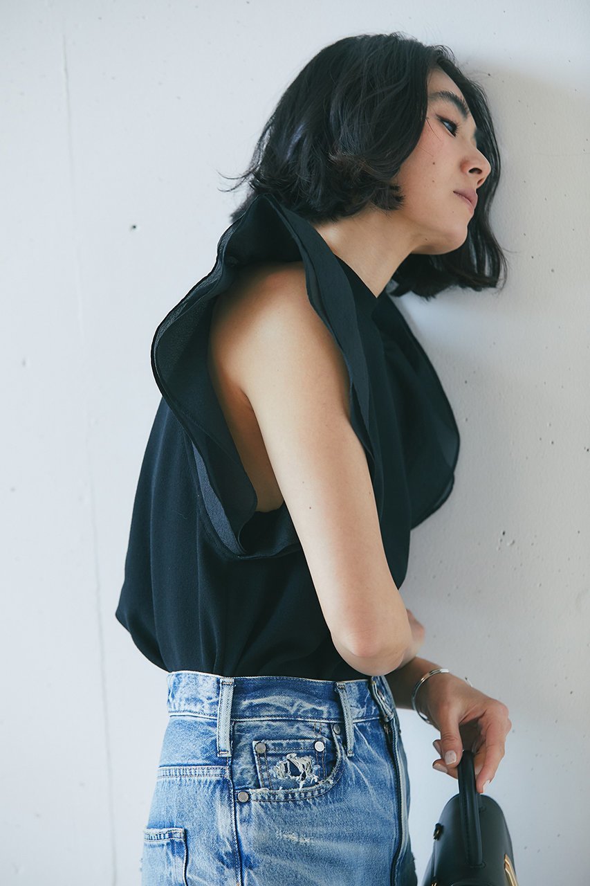 【ジェイドット/j.】のリネン混シアースリーブトップス 人気、トレンドファッション・服の通販 founy(ファニー) 　ファッション　Fashion　レディースファッション　Fashion for Women　トップス・カットソー　Cut & Sew Tops　シャツ・ブラウス・オフィスカジュアル　Elegant Blouses & Button-Ups　ロングTシャツ・Tシャツ　Longline T-Shirts & Tees　カットソー・ベーシックTシャツ　Cut-and-Sewn Tops / Stretch Tees & Basics　サマー　Summer, Summer Style　ショート　Short, Short Length　スリーブ　Sleeve, Long Sleeve / Short Sleeve　センター　Center, Center Line　デニム　Denim, Jeans Material　フリル　Frill, Ruffle　リネン　Linen, Linen Fabric　夏　Summer　other-7|ID: prp329100004926967 ipo3291000000036969483