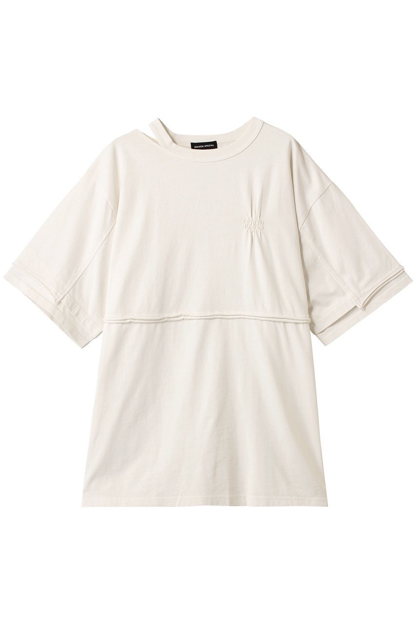【メゾンスペシャル/MAISON SPECIAL】のShirring Embroidery Washed Big T-shirt/シャーリングエンブロイダリーウォッシュビッグTEE インテリア・キッズ・メンズ・レディースファッション・服の通販 founy(ファニー) 　ファッション　Fashion　レディースファッション　Fashion for Women　トップス・カットソー　Cut & Sew Tops　シャツ・ブラウス・オフィスカジュアル　Elegant Blouses & Button-Ups　ロングTシャツ・Tシャツ　Longline T-Shirts & Tees　カットソー・ベーシックTシャツ　Cut-and-Sewn Tops / Stretch Tees & Basics　ウォッシュ　Washed Finish　ヴィンテージ　Vintage Style　カットソー　Cut and Sewn Top　シャーリング　Shirring, Ruched　ショート　Short, Short Length　スリット　Slit, Slit Detail　スリーブ　Sleeve, Long Sleeve / Short Sleeve　ワンポイント　One Point, Statement Accent　IVR(アイボリー)|ID: prp329100004927015 ipo3291000000036969829