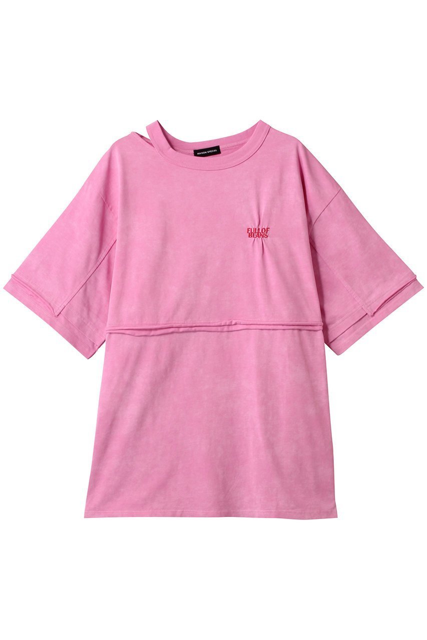 【メゾンスペシャル/MAISON SPECIAL】のShirring Embroidery Washed Big T-shirt/シャーリングエンブロイダリーウォッシュビッグTEE インテリア・キッズ・メンズ・レディースファッション・服の通販 founy(ファニー) 　ファッション　Fashion　レディースファッション　Fashion for Women　トップス・カットソー　Cut & Sew Tops　シャツ・ブラウス・オフィスカジュアル　Elegant Blouses & Button-Ups　ロングTシャツ・Tシャツ　Longline T-Shirts & Tees　カットソー・ベーシックTシャツ　Cut-and-Sewn Tops / Stretch Tees & Basics　ウォッシュ　Washed Finish　ヴィンテージ　Vintage Style　カットソー　Cut and Sewn Top　シャーリング　Shirring, Ruched　ショート　Short, Short Length　スリット　Slit, Slit Detail　スリーブ　Sleeve, Long Sleeve / Short Sleeve　ワンポイント　One Point, Statement Accent　PNK(ピンク)|ID: prp329100004927015 ipo3291000000036969833