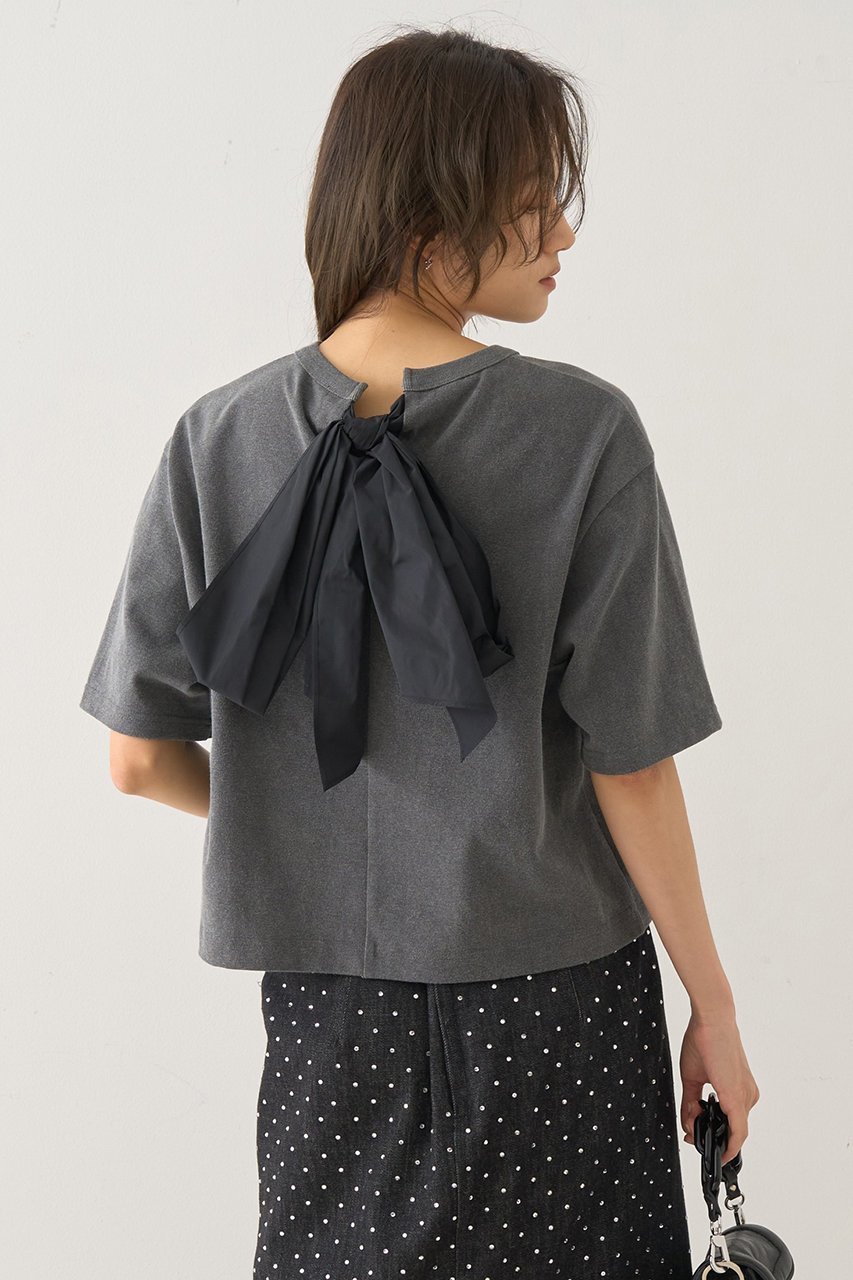 【デザイン ワークス/DESIGN WORKS】のバックリボンヴィンテージ加工Tシャツ 人気、トレンドファッション・服の通販 founy(ファニー) 　ファッション　Fashion　レディースファッション　Fashion for Women　トップス・カットソー　Cut & Sew Tops　シャツ・ブラウス・オフィスカジュアル　Elegant Blouses & Button-Ups　ロングTシャツ・Tシャツ　Longline T-Shirts & Tees　カットソー・ベーシックTシャツ　Cut-and-Sewn Tops / Stretch Tees & Basics　ショート　Short, Short Length　スリーブ　Sleeve, Long Sleeve / Short Sleeve　タフタ　Taffeta, Structured Fabric　デニム　Denim, Jeans Material　リボン　Ribbon, Bow　ヴィンテージ　Vintage Style　other-5|ID: prp329100004927092 ipo3291000000036970413