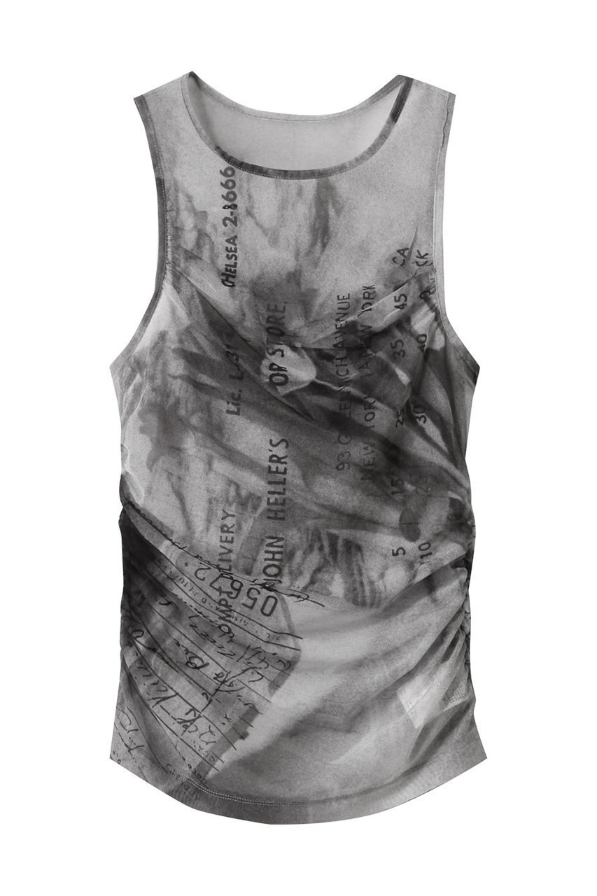 【メゾンスペシャル/MAISON SPECIAL】のTulip Gather Mesh Tank Top/チューリップギャザーメッシュタンクトップ インテリア・キッズ・メンズ・レディースファッション・服の通販 founy(ファニー) 　ファッション　Fashion　レディースファッション　Fashion for Women　トップス・カットソー　Cut & Sew Tops　キャミソール&ノースリーブ　Camisoles & Sleeveless Tops　シャツ・ブラウス・オフィスカジュアル　Elegant Blouses & Button-Ups　ロングTシャツ・Tシャツ　Longline T-Shirts & Tees　カットソー・ベーシックTシャツ　Cut-and-Sewn Tops / Stretch Tees & Basics　インナー　Innerwear　キャミソール　Camisole, Spaghetti Strap Top　ギャザー　Gathered, Ruffled　シアー　Sheer, See-Through　スタイリッシュ　Stylish, Fashionable　ストレッチ　Stretch, Stretchy Fabric　タンク　Tank Top, Sleeveless Top　プリント　Print, Printed Pattern　メッシュ　Mesh, Net Fabric　BLK(ブラック)|ID: prp329100004927152 ipo3291000000036970844