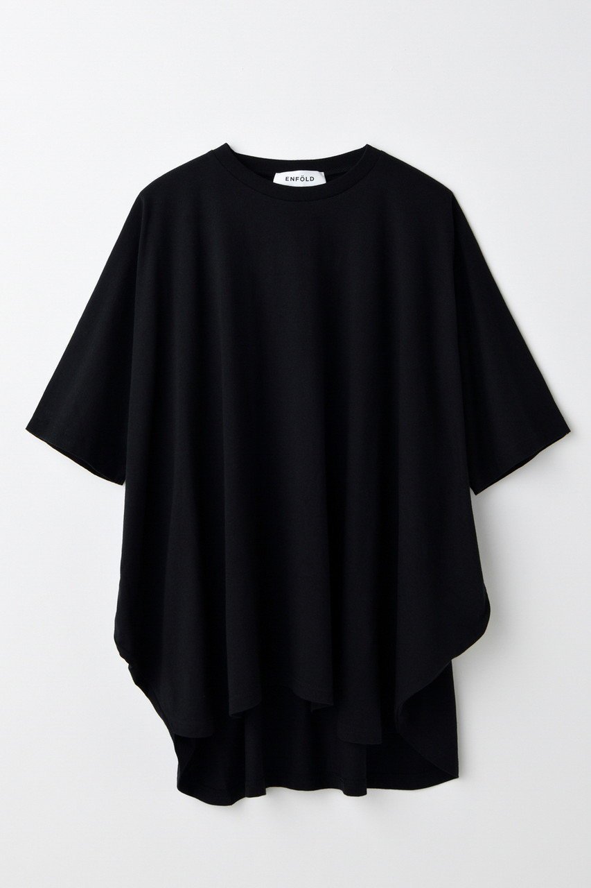 【エンフォルド/ENFOLD】のHALF-SLEEVES HEXAGON T-SHIRT/Tシャツ インテリア・キッズ・メンズ・レディースファッション・服の通販 founy(ファニー) 　ファッション　Fashion　レディースファッション　Fashion for Women　トップス・カットソー　Cut & Sew Tops　シャツ・ブラウス・オフィスカジュアル　Elegant Blouses & Button-Ups　ロングTシャツ・Tシャツ　Longline T-Shirts & Tees　カットソー・ベーシックTシャツ　Cut-and-Sewn Tops / Stretch Tees & Basics　ショート　Short, Short Length　スリーブ　Sleeve, Long Sleeve / Short Sleeve　バランス　Balance, Style Balance　切替　Switching, Contrast Panel　定番　Standard, Basic Item　ブラック|ID: prp329100004927177 ipo3291000000036970991